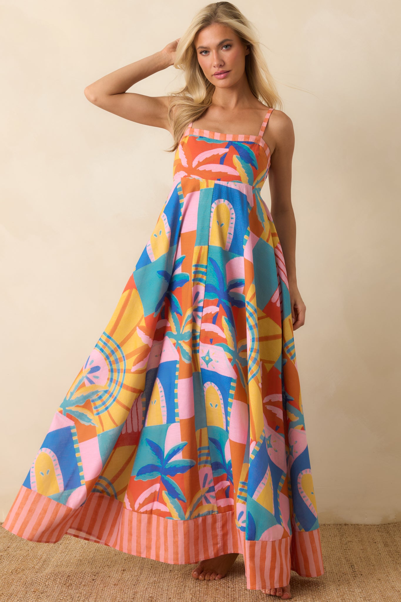 595h*美品 ドゥーズィエムクラス エブリデイアイライク Sun Dress Paradisa Atlantis Tropical Mosaic Linen Maxi Dress | All Dresses