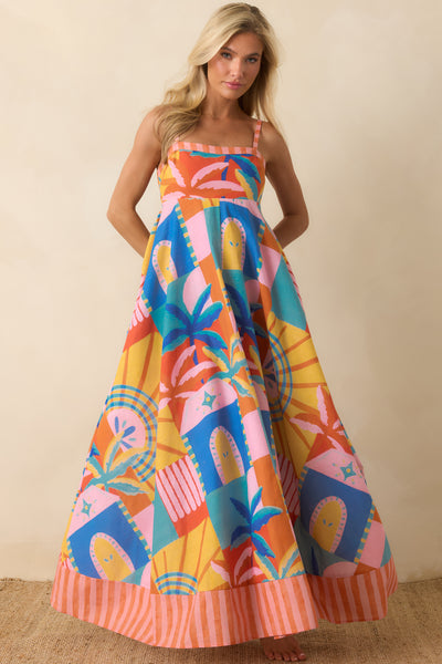 Prosperina Atlantis Tropical Mosaic Linen Maxi Dress | All Dresses