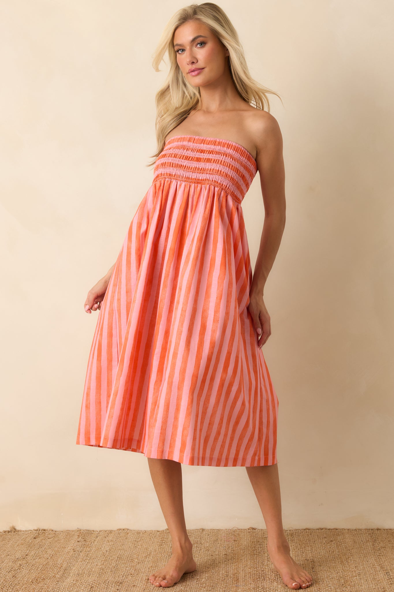 Paradisa Siesta Key Pink & Orange Stripe Linen Blend Convertible Dress