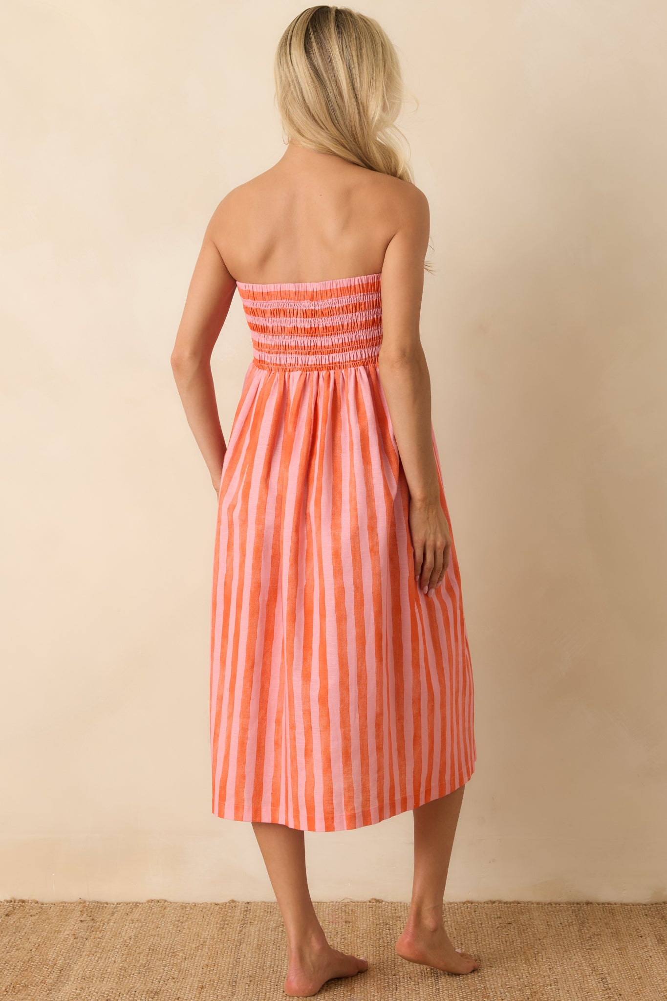 Women's Siesta Key Pink & Orange Stripe Linen Blend Convertible Dress | Size: L | Red Dress Women's Siesta Key Pink & Orange Stripe Linen Blend Convertible Dress | Size: L | Red Dress