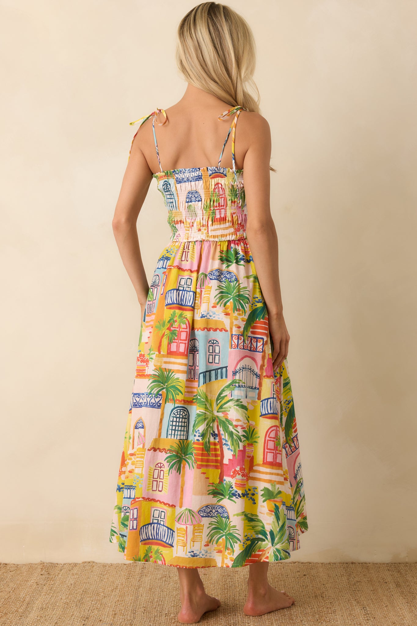 Women's Havana Multi Coastal Village Print Cotton Midi Dress | Size: S