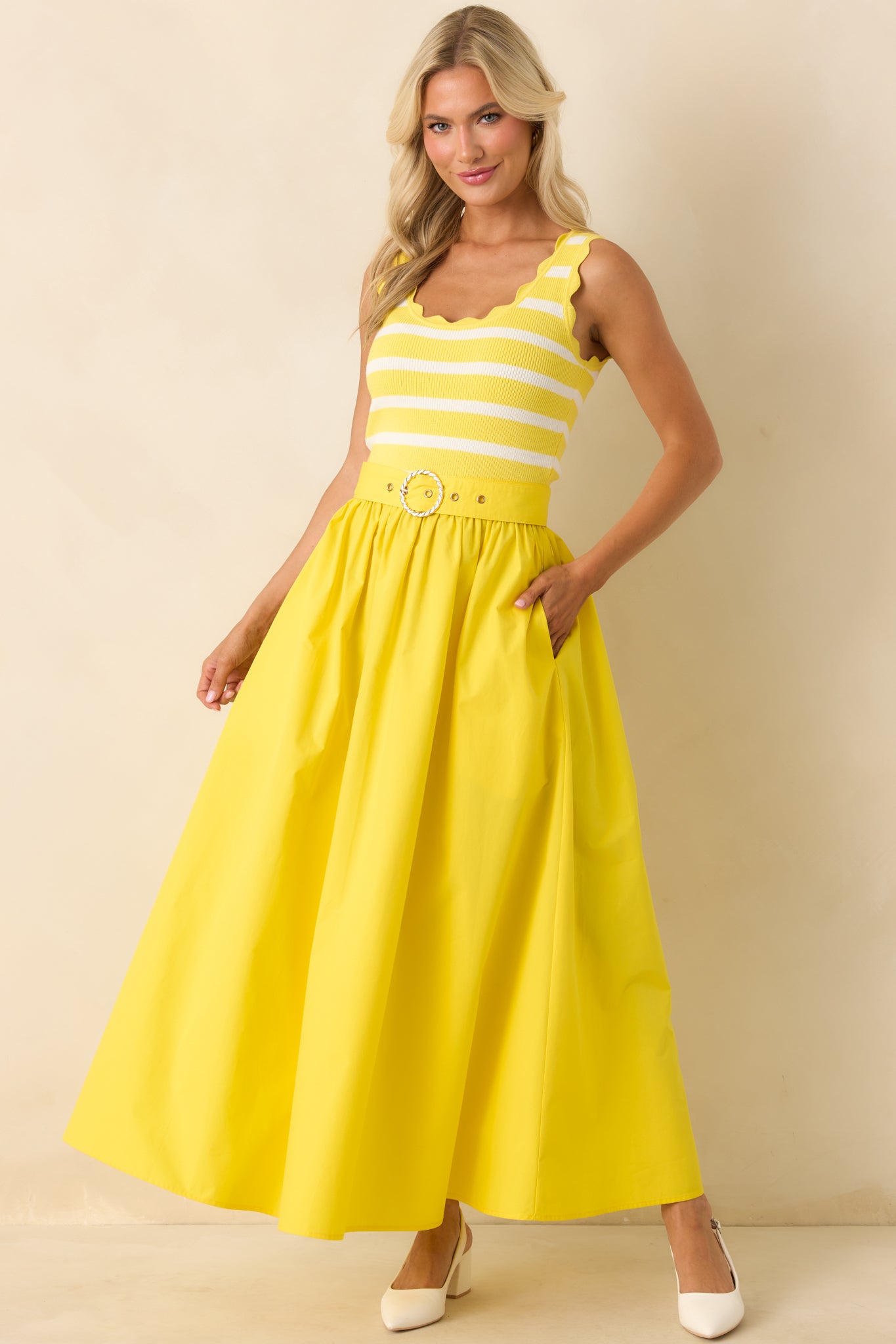 Women's Greer Sunshine Yellow Stripe Cotton Midi Dress | Size: M Women's Greer Sunshine Yellow Stripe Cotton Midi Dress | Size: M