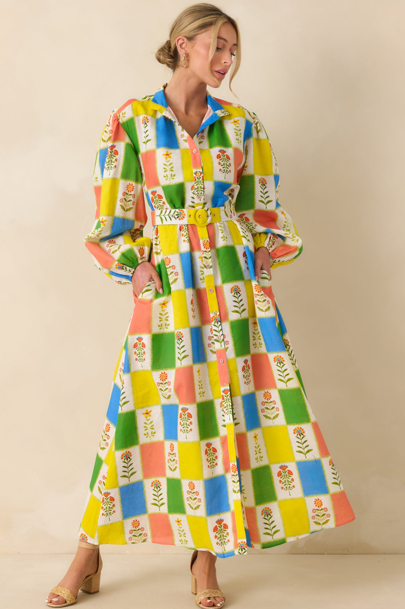 Prosperina Naomi Floral Patchwork Linen Blend Maxi Dress