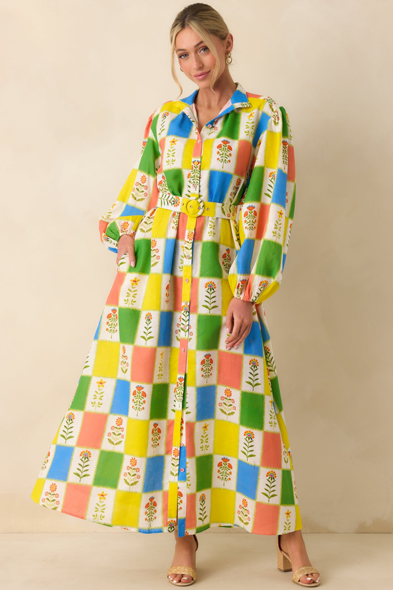 Women's Naomi Multi Floral Patchwork Linen Blend Maxi Dress | Size: Xs