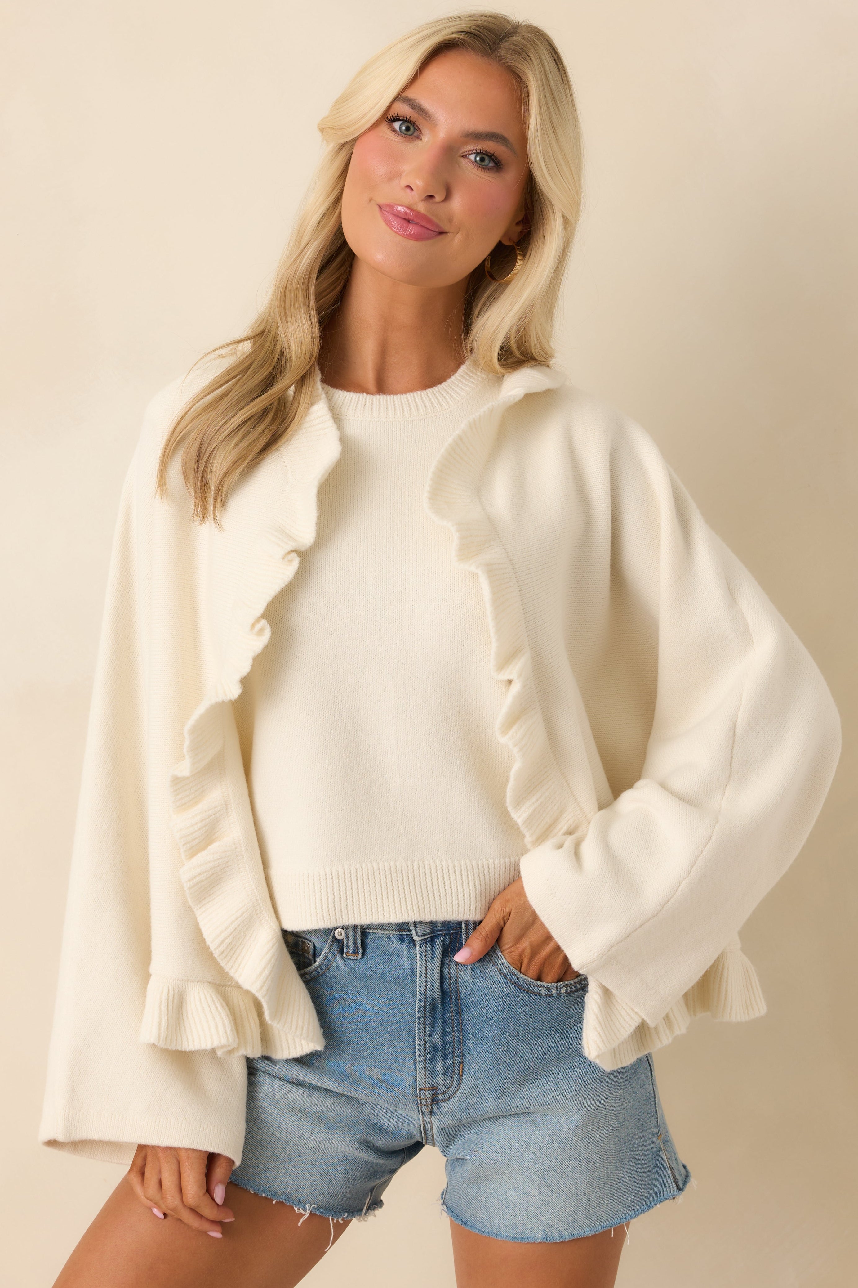 Prosperina Sabrina Ivory Ruffle Cardigan