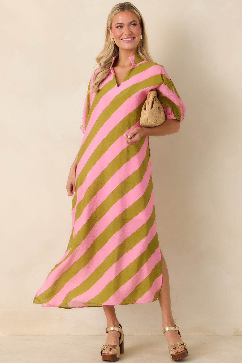 green and red striped dress Red Dress | Pink & Olive Green Stripe Maxi Dress