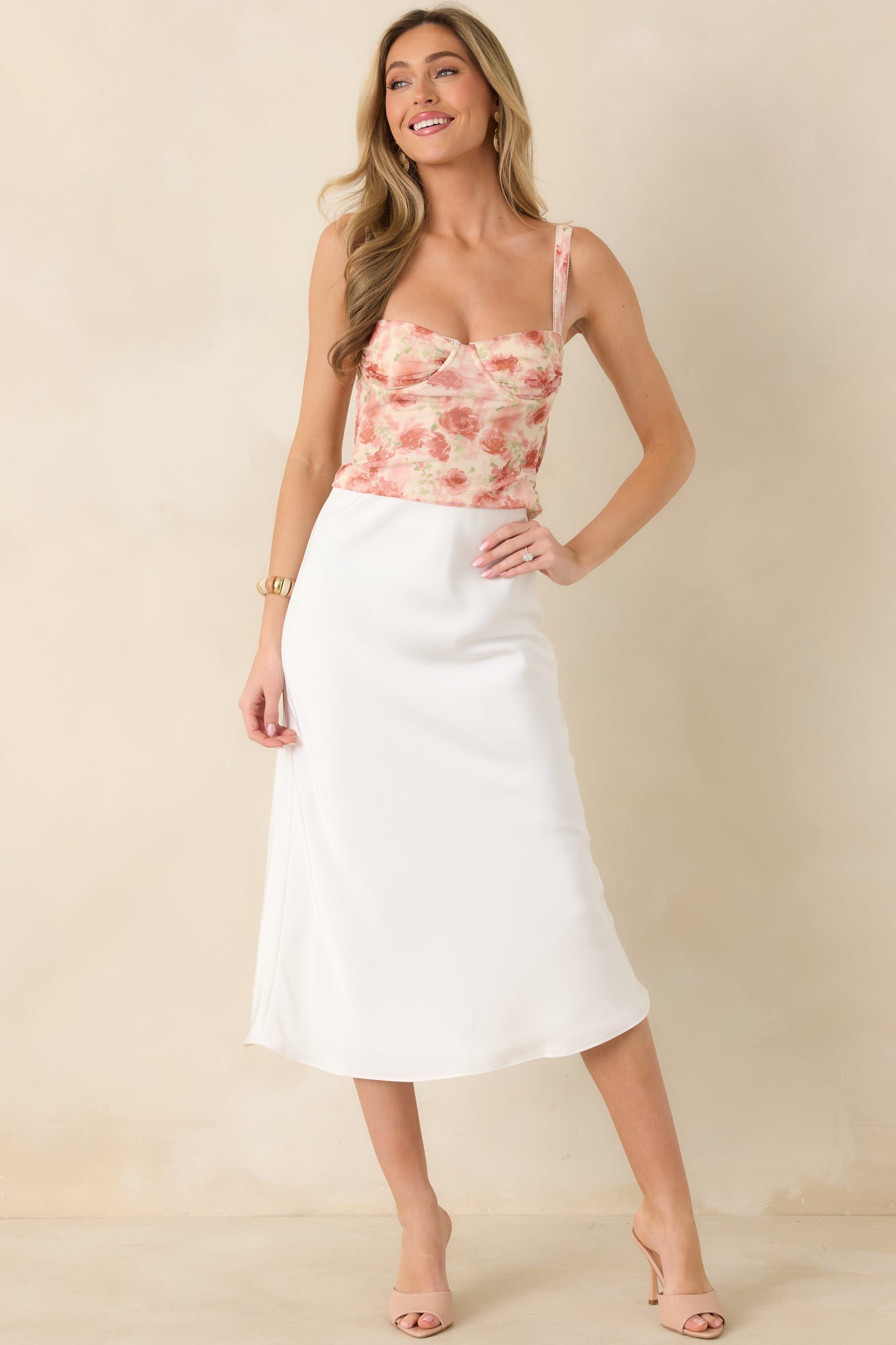 MINKPINK Camille Pink Floral Mesh Bustier | Red Dress