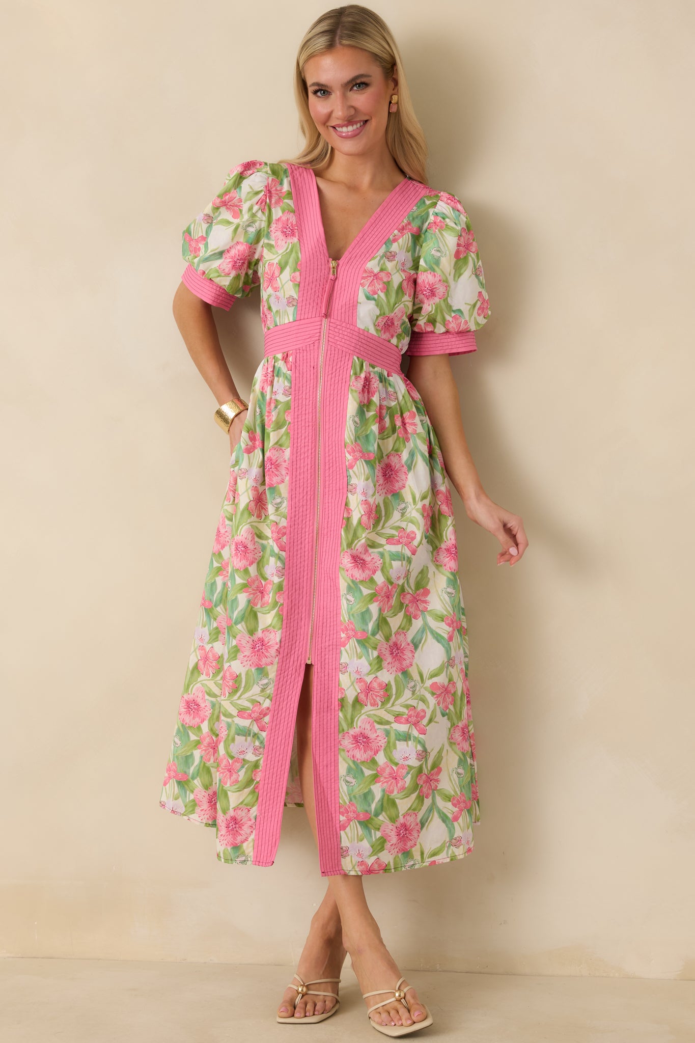 green emerald velvet dress Pink & Green Eyelet Floral Tiered Mini Dress | Ruffled Cami Dress