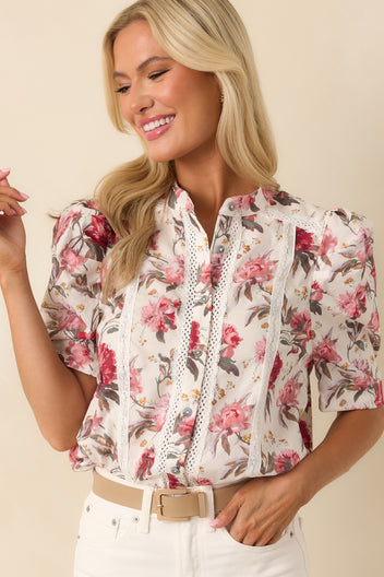 Printed top With Front Cascade - Pink Floral main image 1