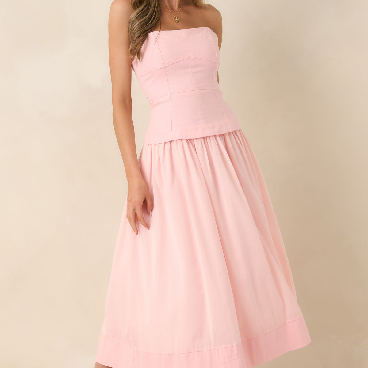 pink dress strapless Red Dress | Pink Cotton Bustier Strapless Midi Dress