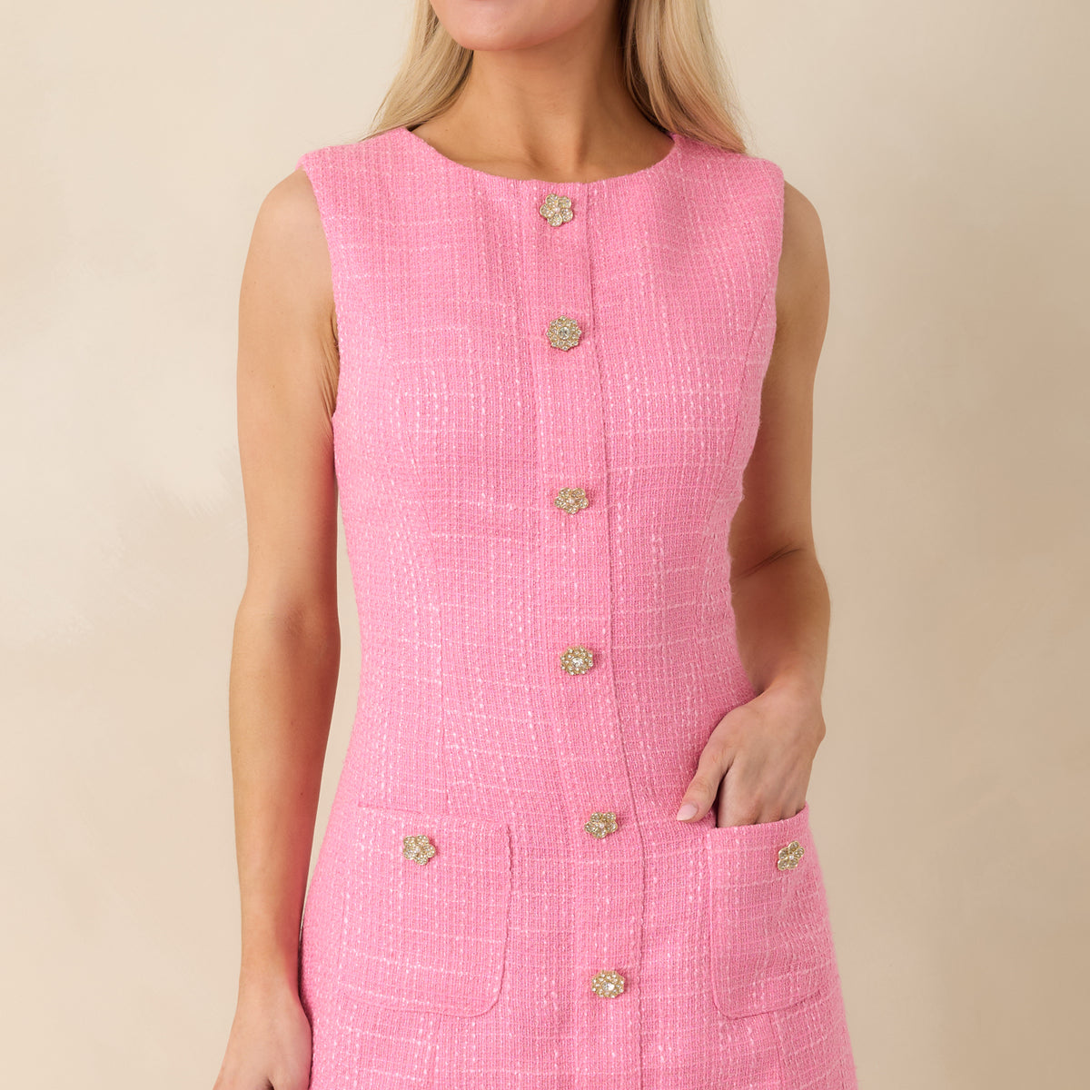 Pink-Sleeveless-Tweed-Dress-