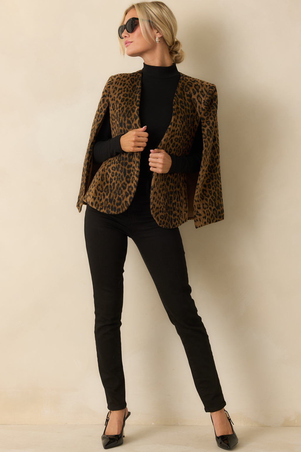 Brown Leopard Print Cape Blazer - All Outerwear | Red Dress Brown Leopard Print Cape Blazer - All Outerwear | Red Dress