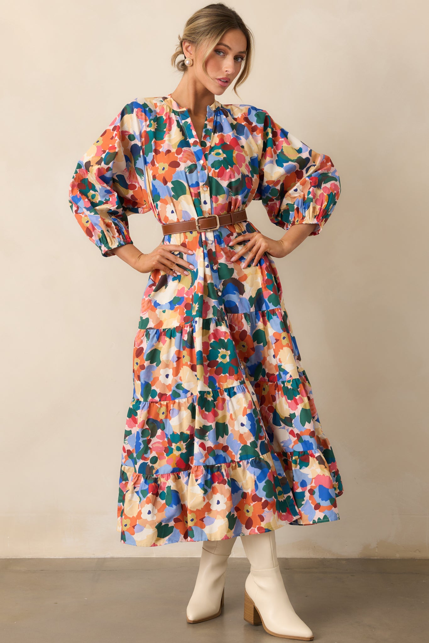 Prosperina Adelaide Maxi Dress In Orange Floral Print | Red Dress