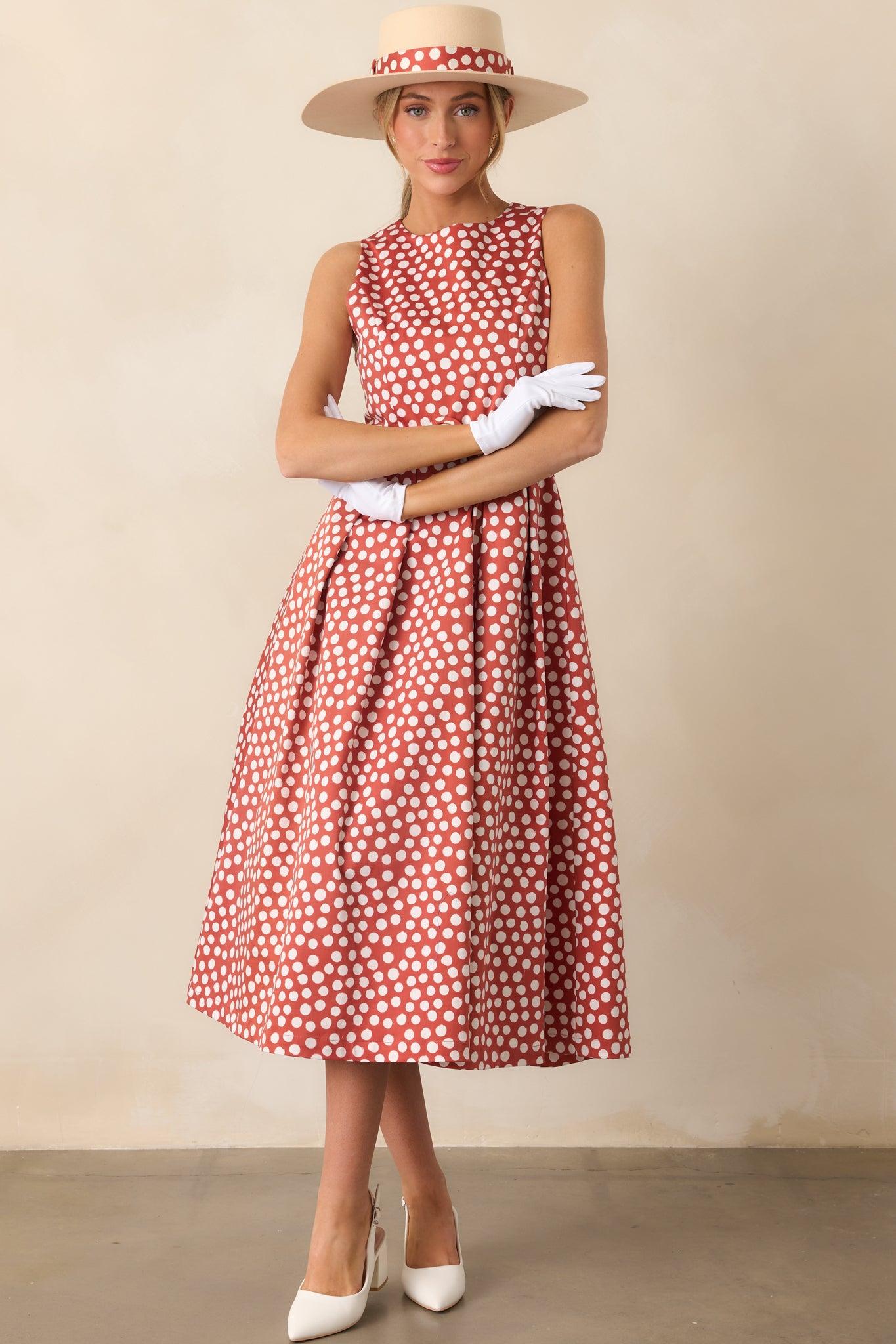Women's Ava Brick Red Polka Dot Cotton Midi Dress | Size: L Women's Ava Brick Red Polka Dot Cotton Midi Dress | Size: L