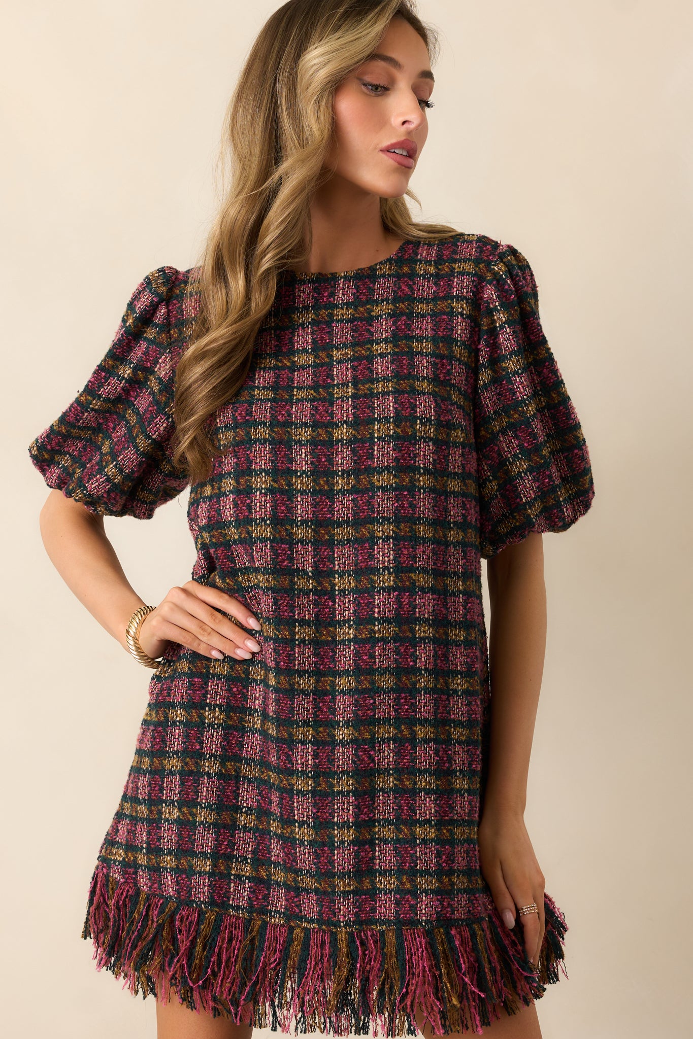 Women's Cecelia Pink Multi Plaid Tweed Mini Dress | Size: Xs