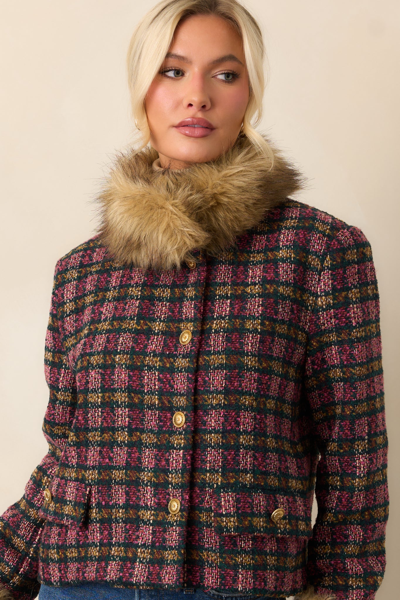 【mhamu】2021AW YLÈVE / TWEED COLLAR CO L'Agence Jia Crop 3/4 Sleeve Jacket In Midnight Multi Tweed