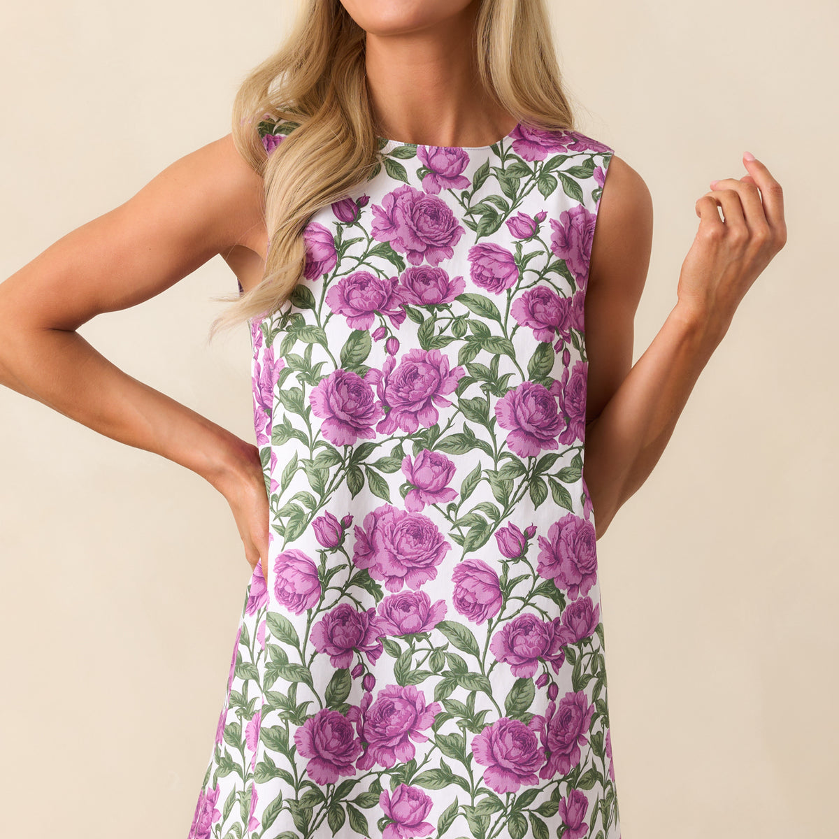 chinese dress ladies Prosperina Blake Cotton Reversible Shift Dress In Violet Blooms