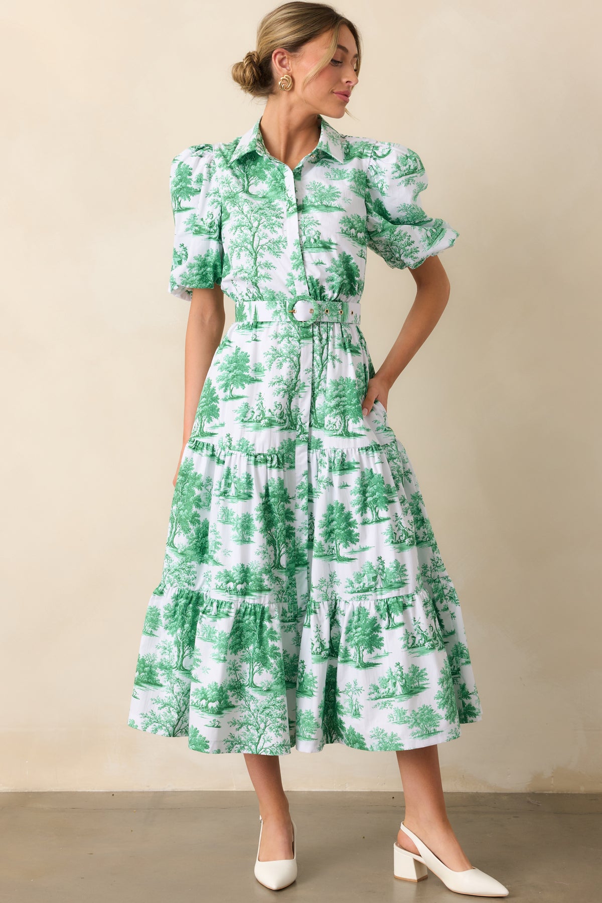 Prosperina Georgia Midi Dress In Eden Green Toile