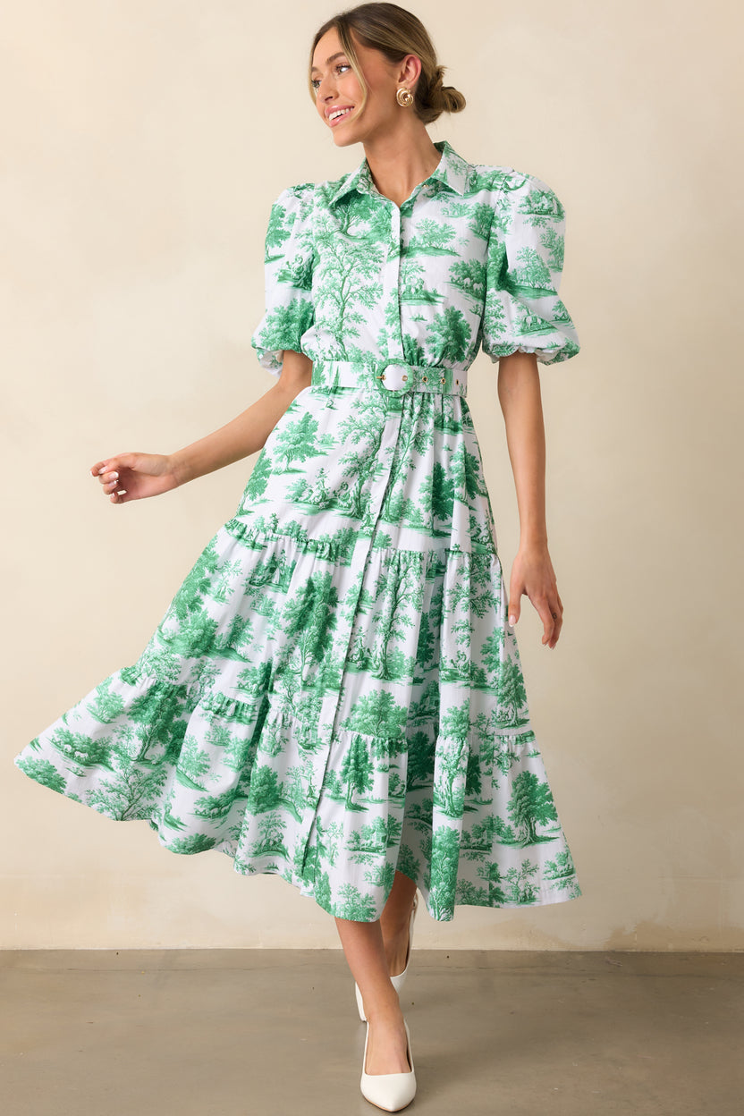 Prosperina Georgia Midi Dress In Eden Green Toile