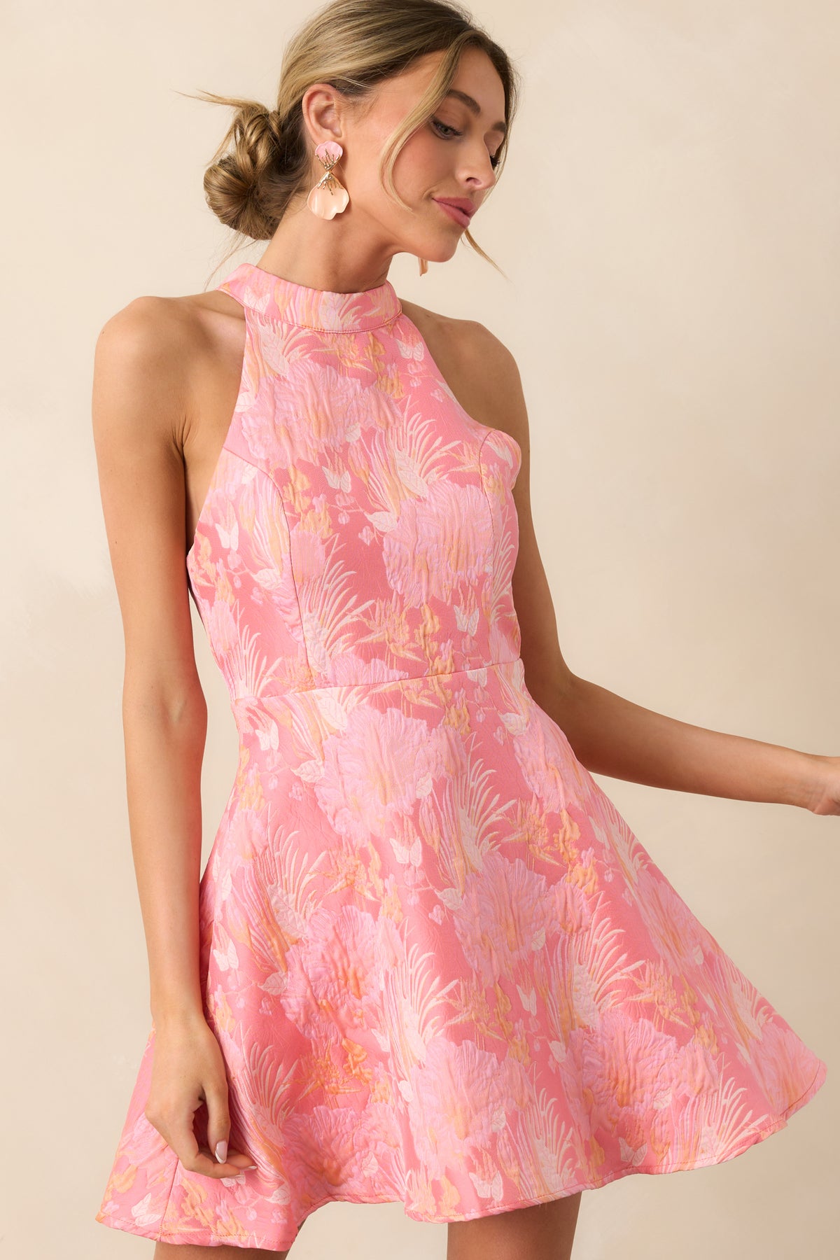 Rosalie Halter Mini Dress - Vintage Pink Floral main image 0