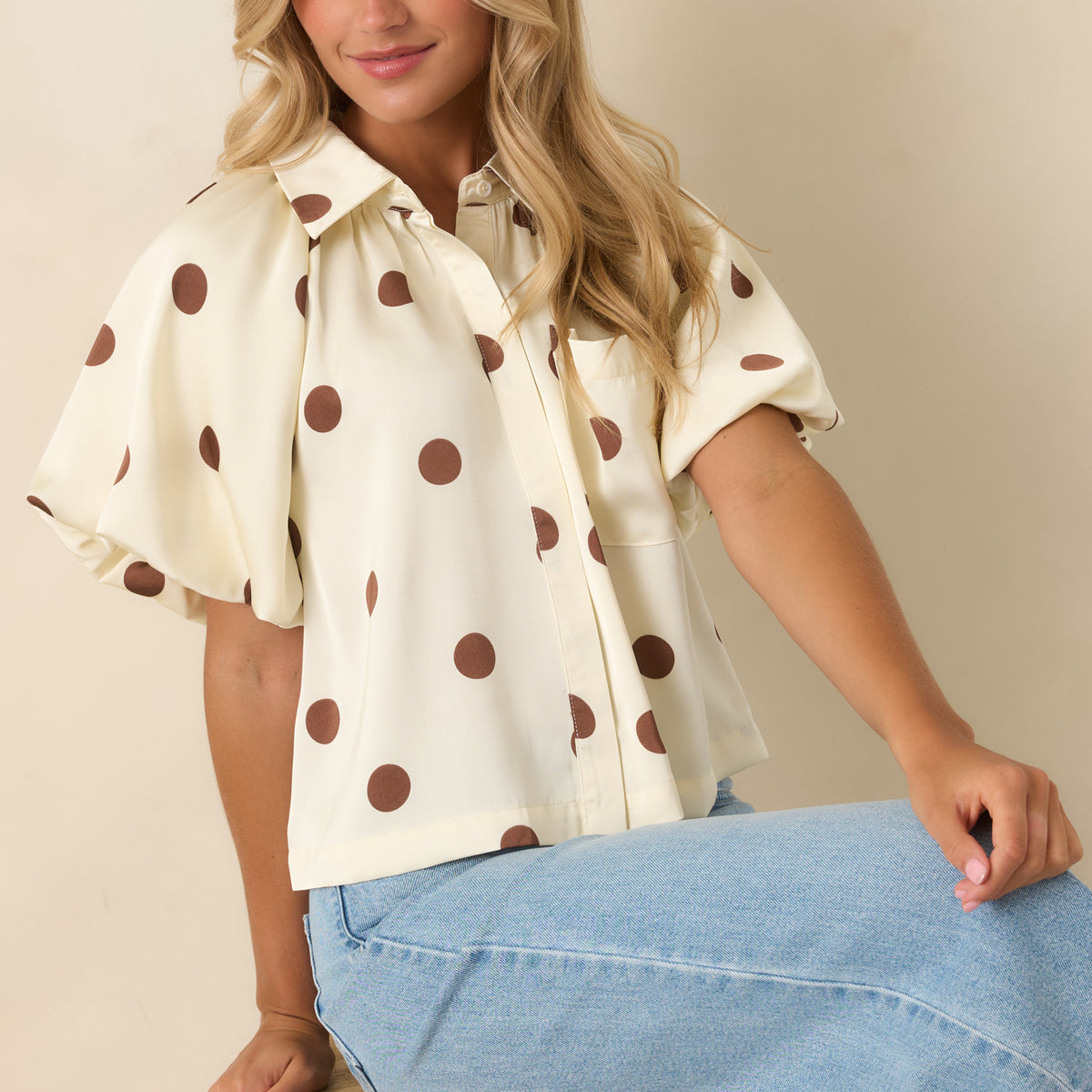 Dot Your Calendar Ivory & Brown Polka Dot Blouse | Entro