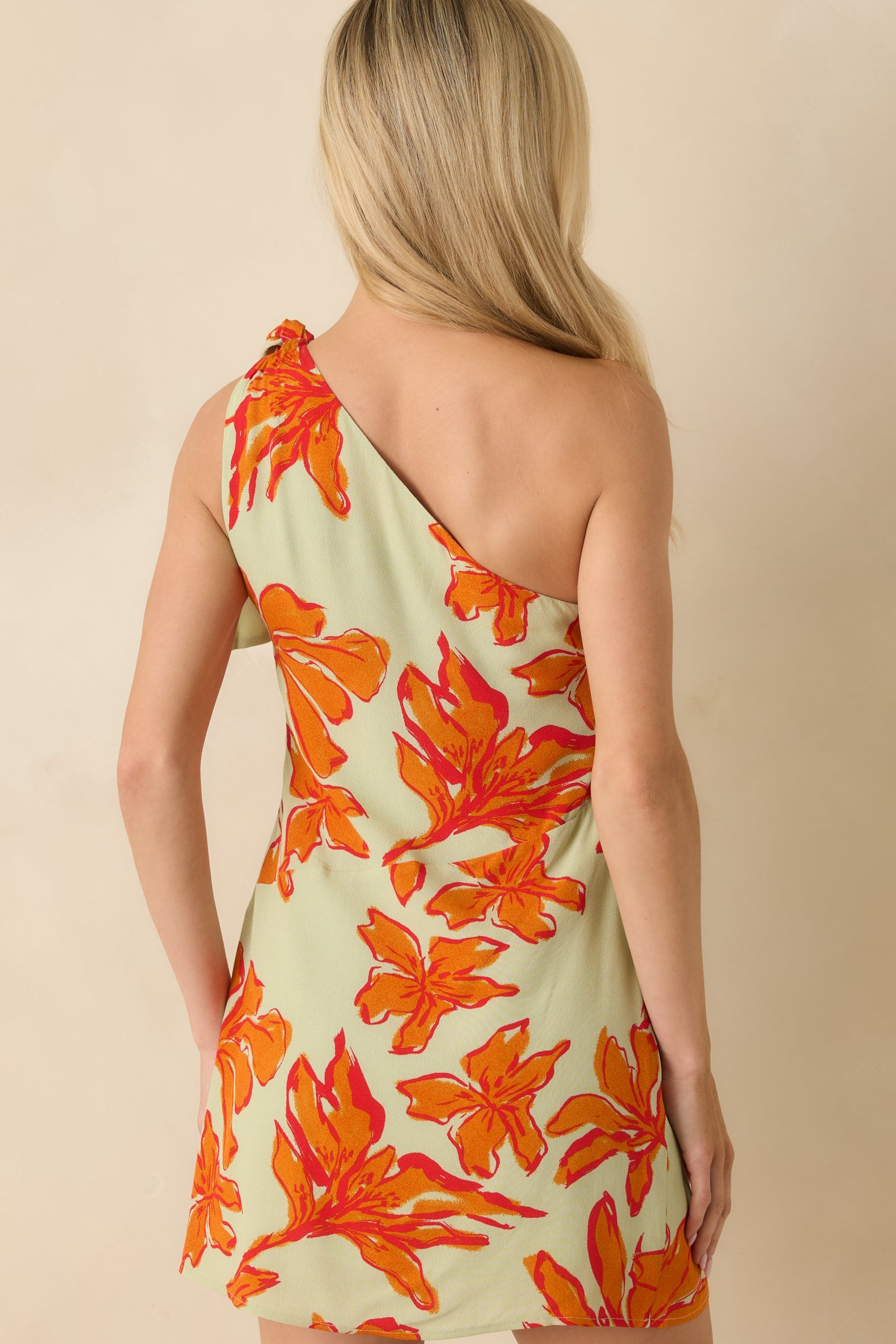 Women's Estelle Green & Orange Floral Print Asymmetric Mini Dress | Size: M | Red Dress Women's Estelle Green & Orange Floral Print Asymmetric Mini Dress | Size: M | Red Dress