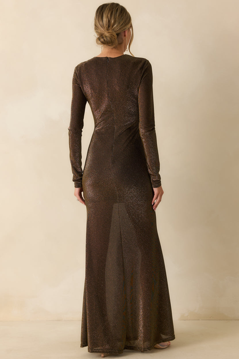 Black & Gold Long Sleeve Metallic Maxi Dress