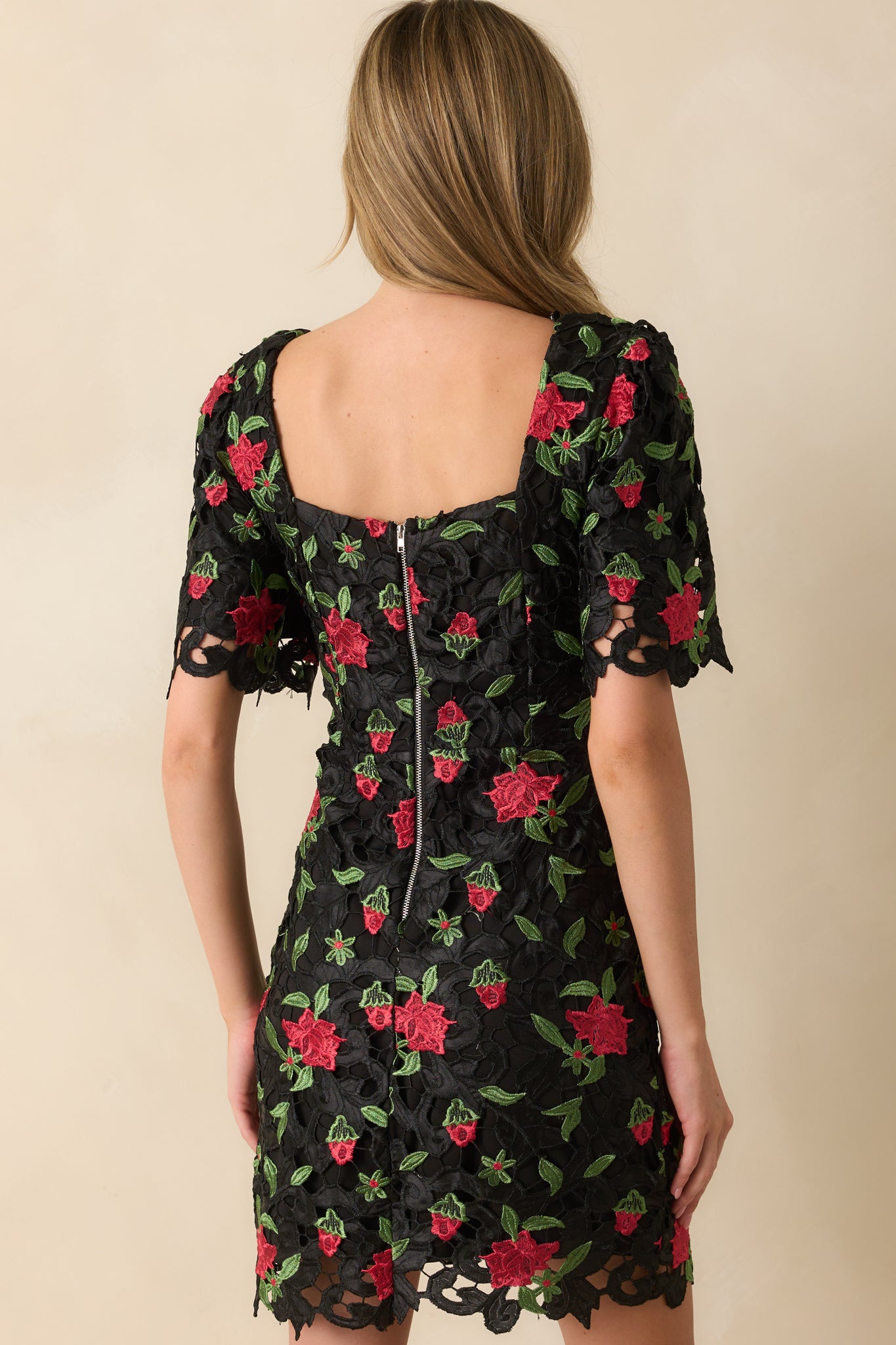 Black Lace Embroidered Mini Dress - All Dresses | Red Dress