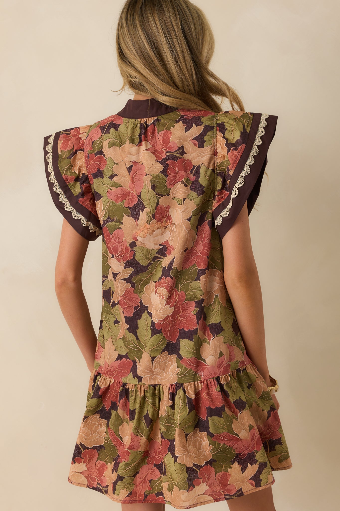 long brown prom dress Word For Word Brown Multi Floral Print Cotton Mini Dress