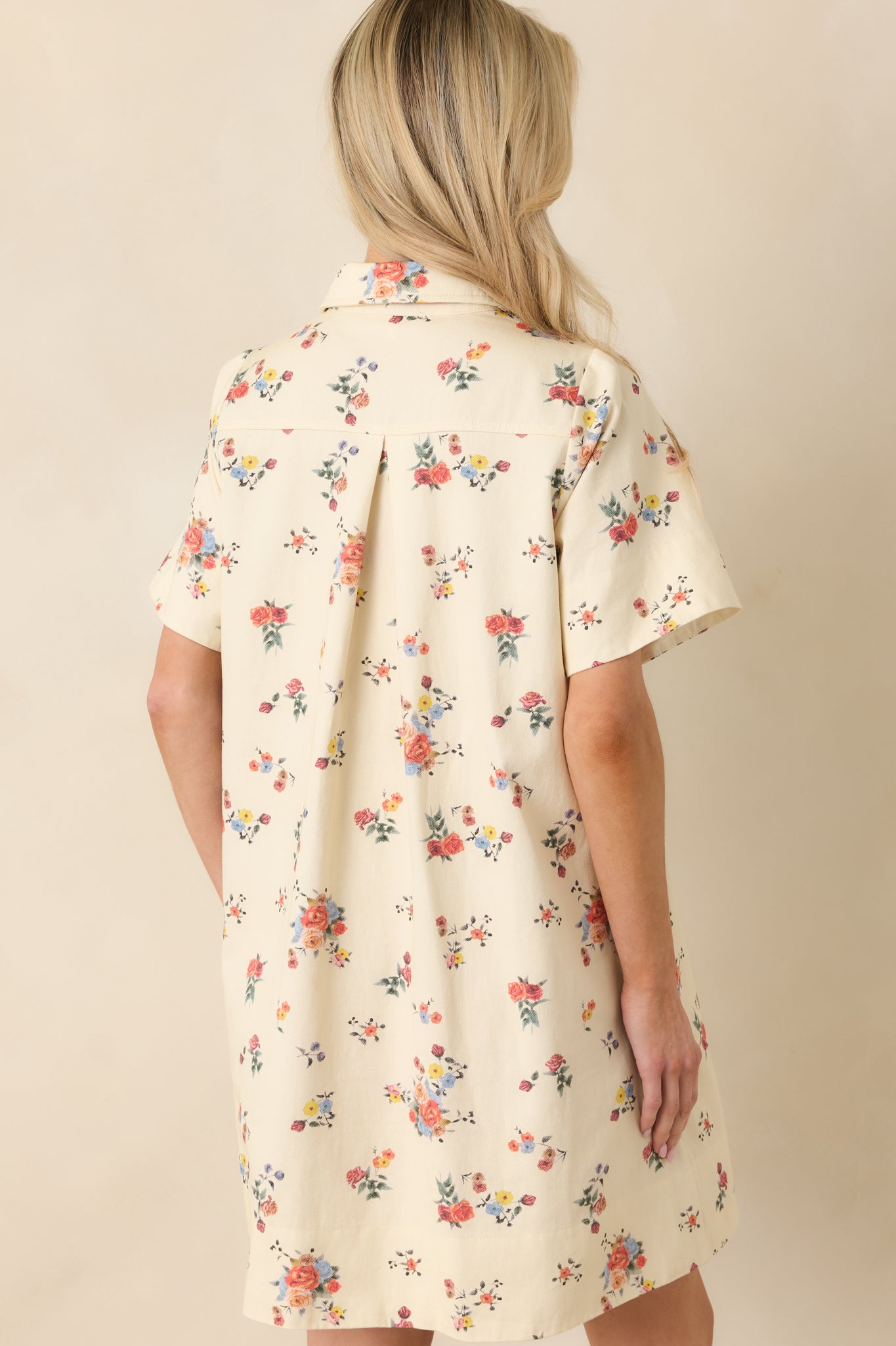 long sleeve women's denim dress Women's Just Around the Corner Ivory Multi Floral Cotton Mini Dress | Size: L