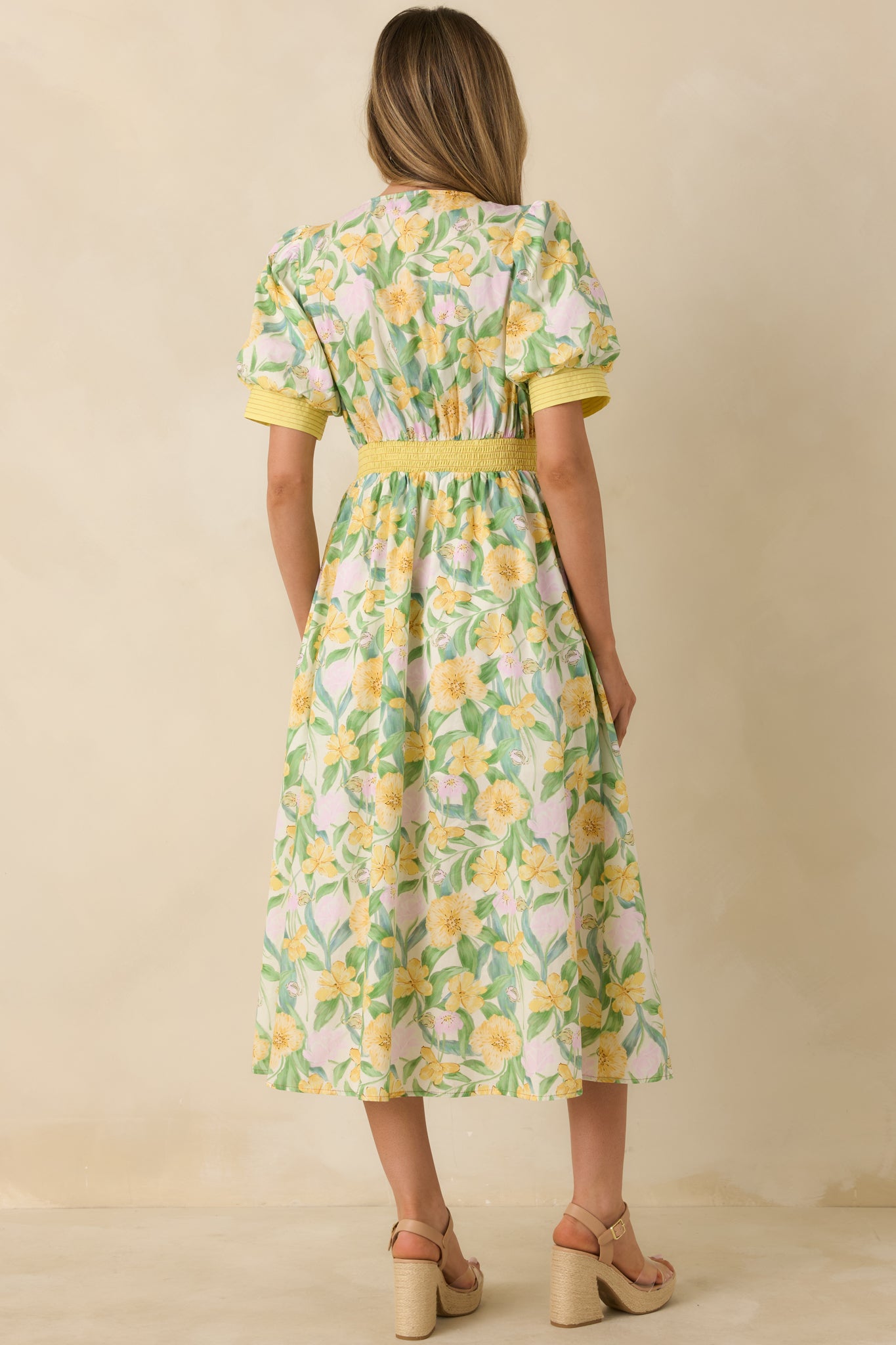 Yellow Multi Floral Print Cotton Zip Front Midi Dress - All Dresses | Red  Dress