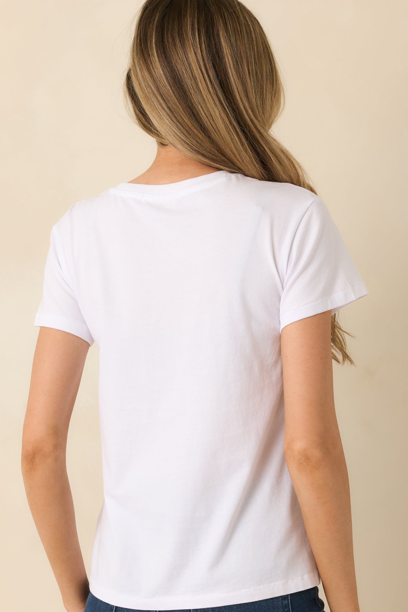 White Cotton Short Sleeve Classic Tee - All Tops | Red Dress