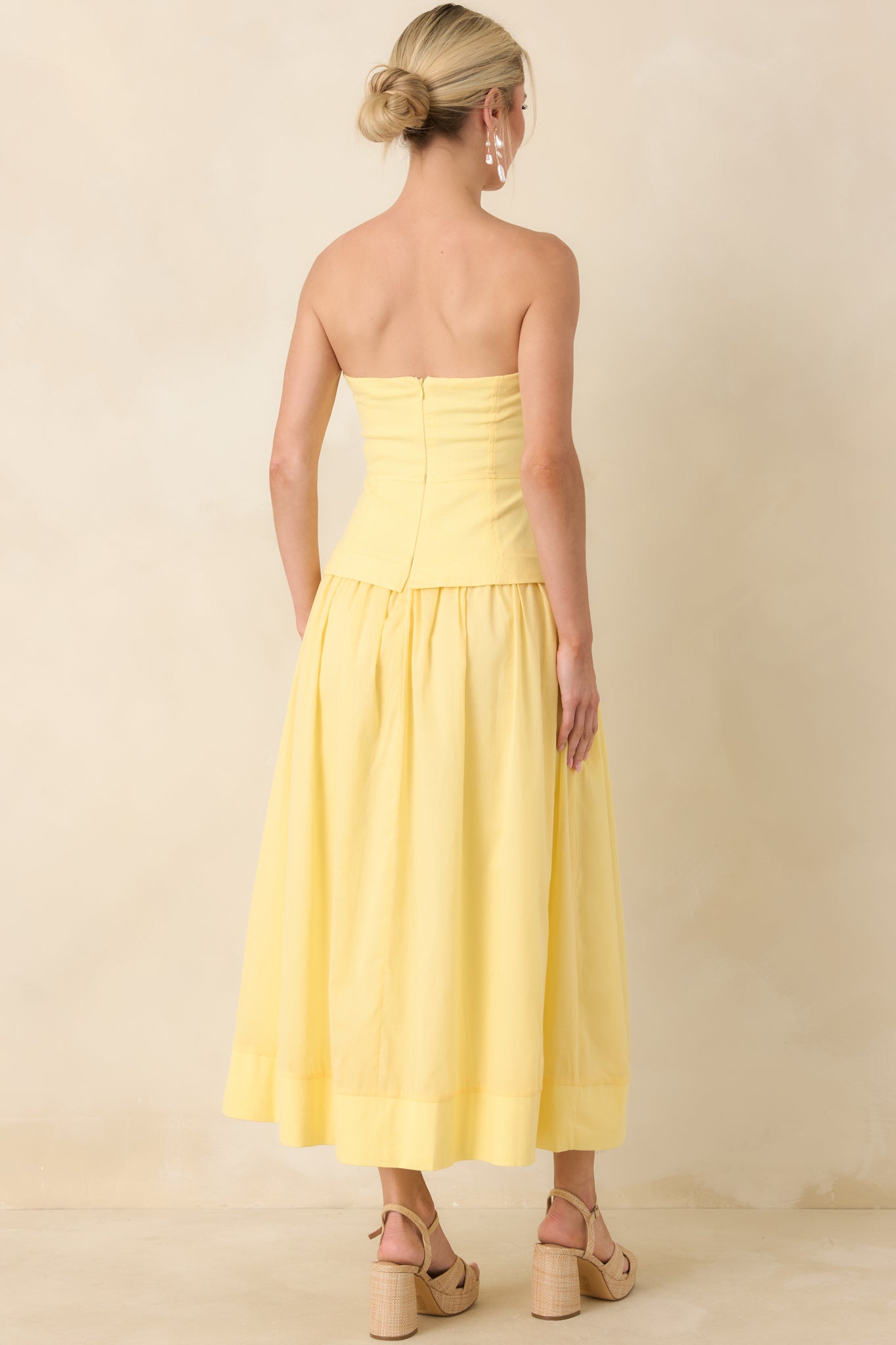 Red Dress | Yellow Cotton Bustier Strapless Midi Dress - All Dresses