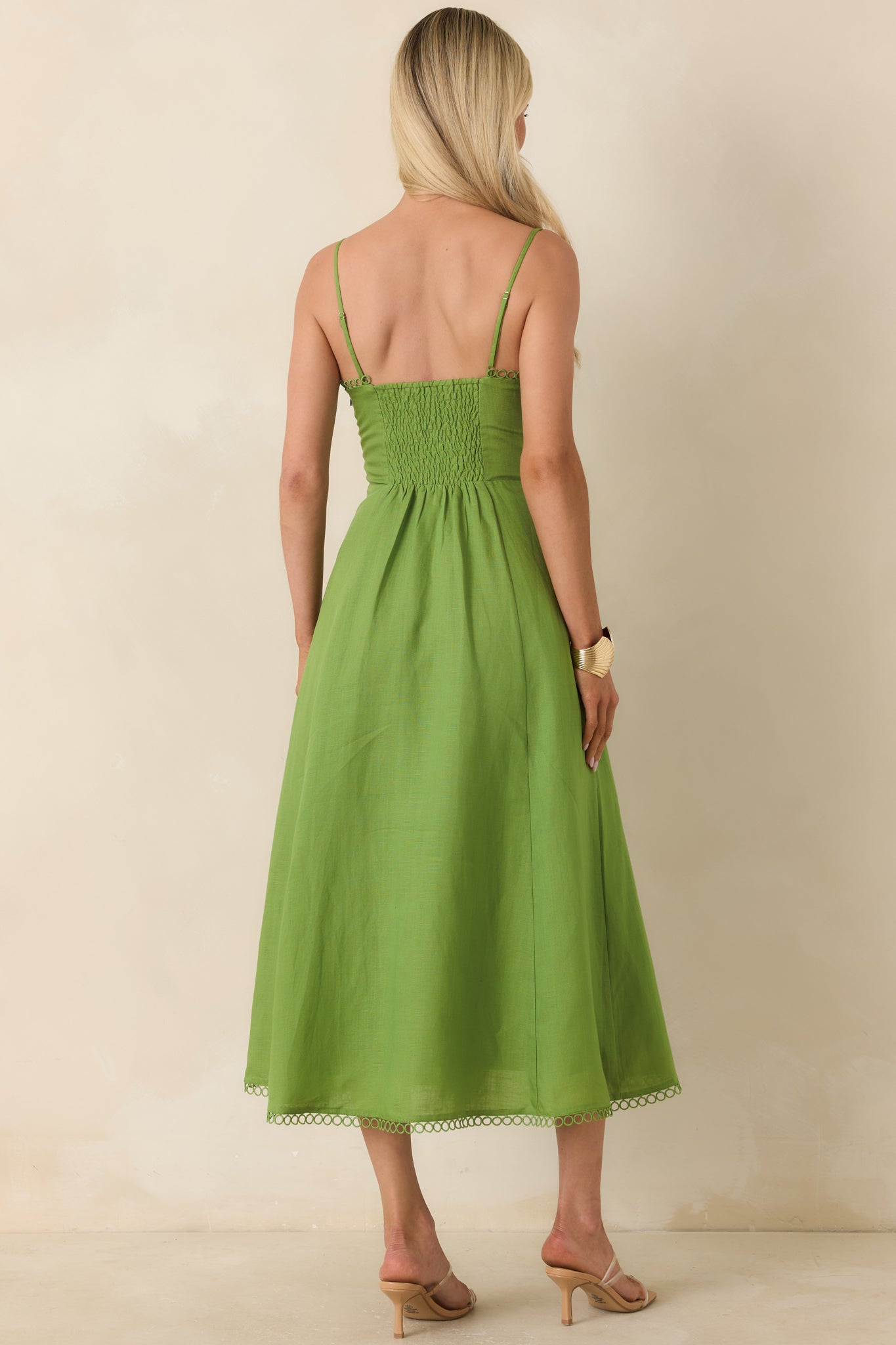 ASTR The Label Christie Green Linen Blend Midi Dress | Red Dress