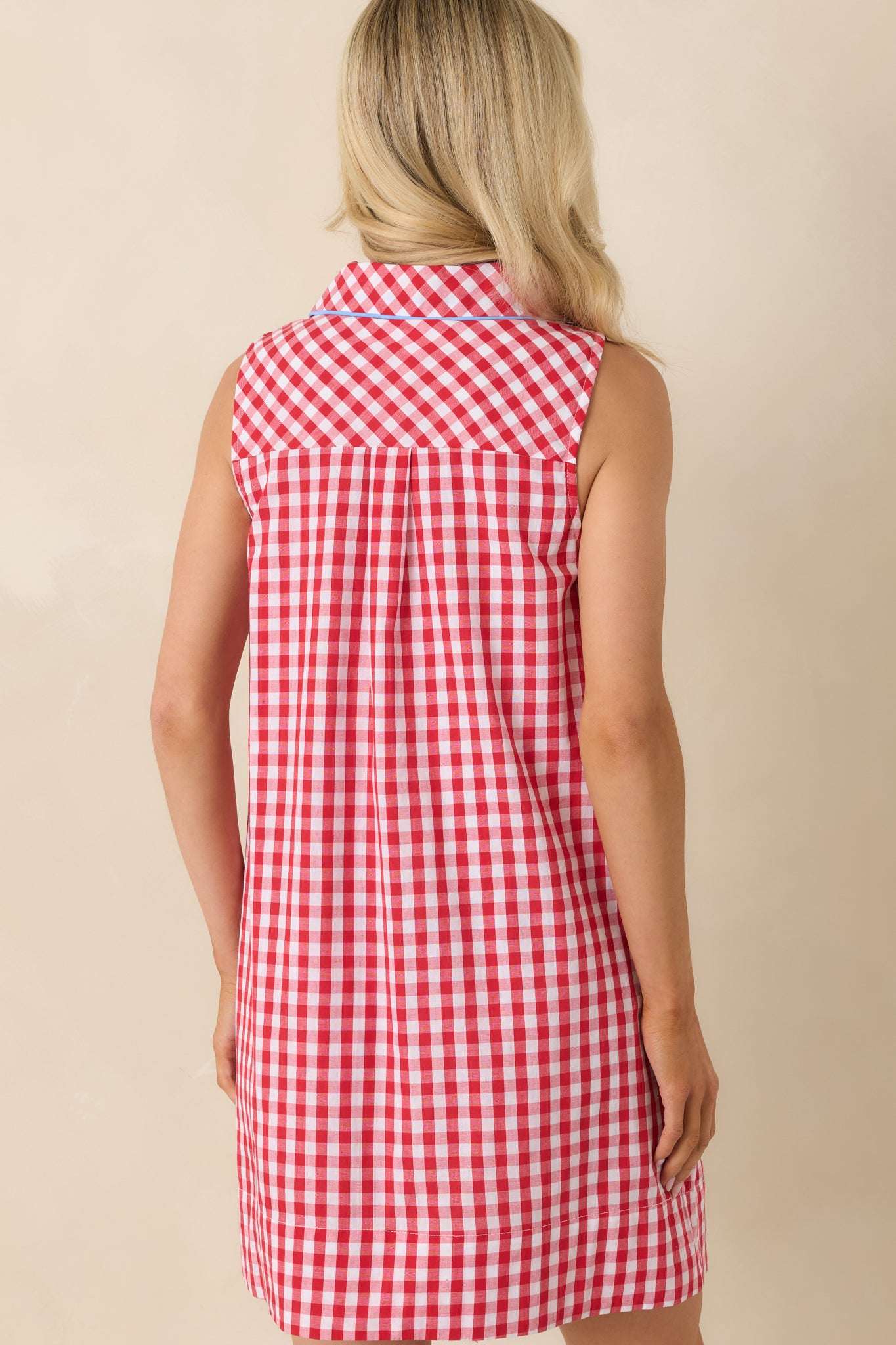 red short sleeve shift dress Women's Red Check Button Down Short Sleeve Shift Dress