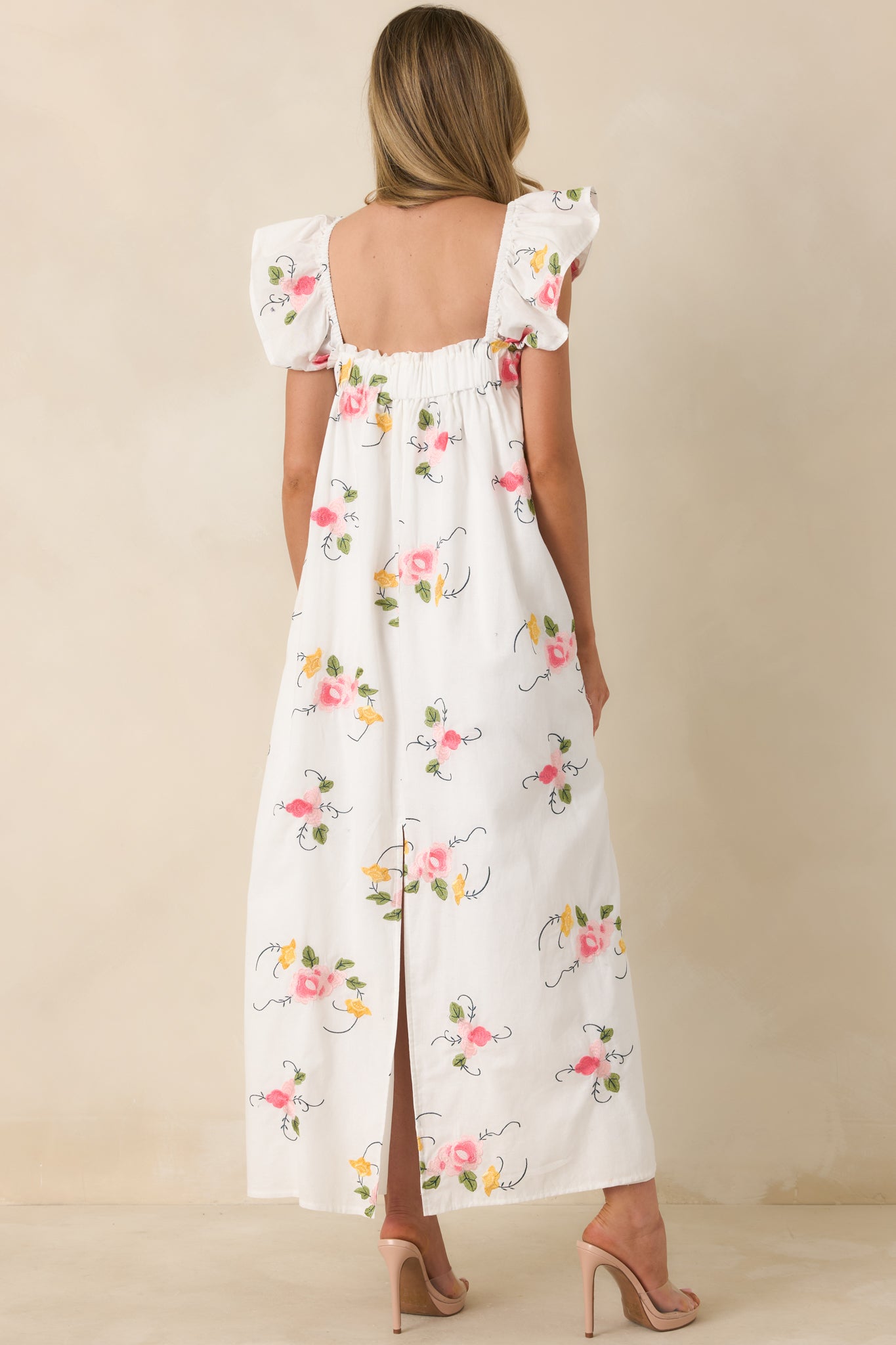 Red Dress | White Multi Floral Embroidered Maxi Dress - All Dresses Red Dress | White Multi Floral Embroidered Maxi Dress - All Dresses
