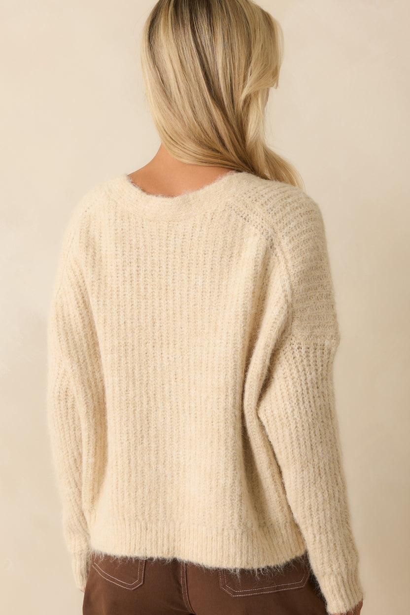 Frayed Ribbed Knit Button-Up Cardigan