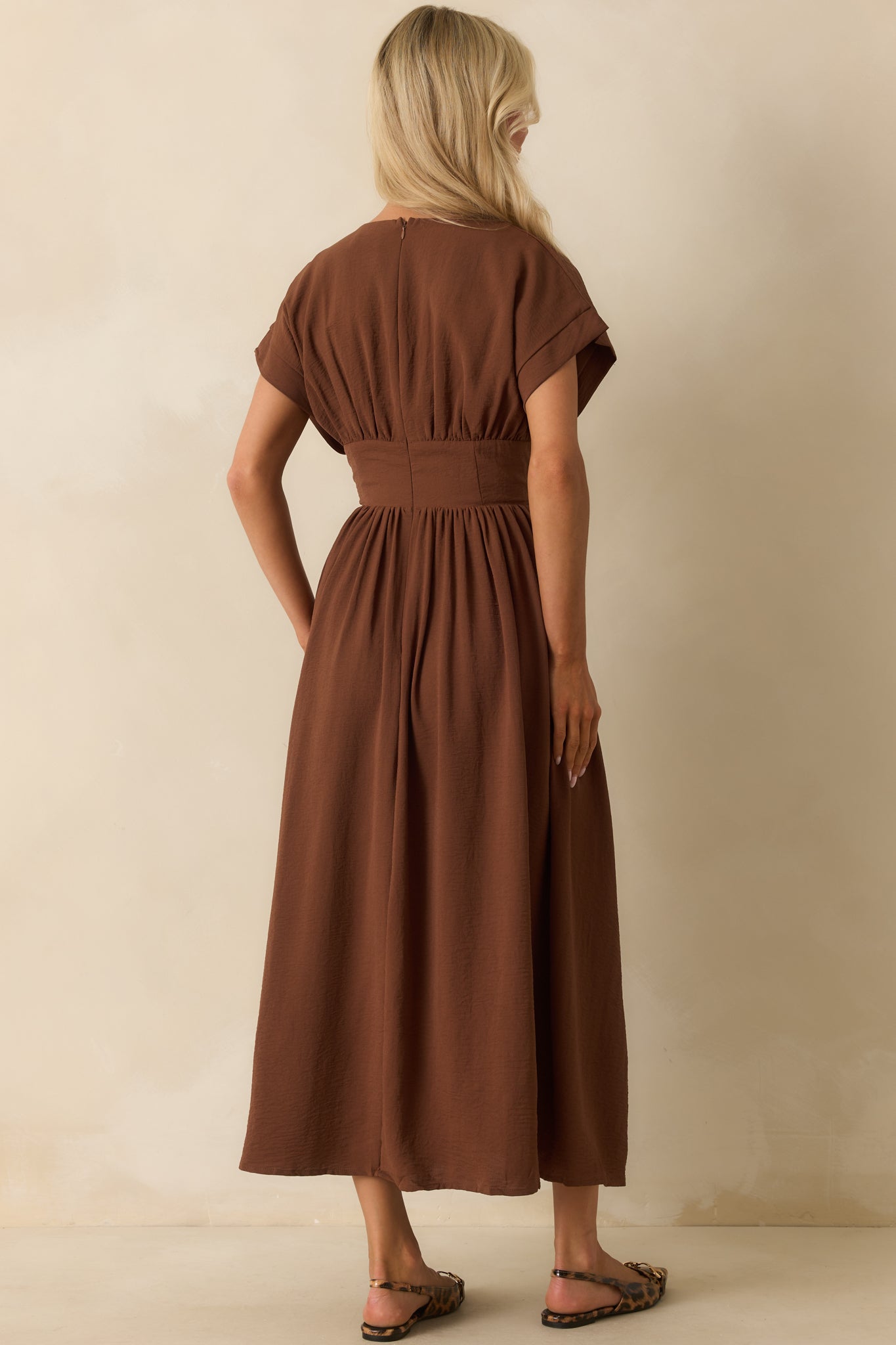 blue dress for baby girl Women's As Promised Brown Short Sleeve Cinched Waist Maxi Dress | Size: S
