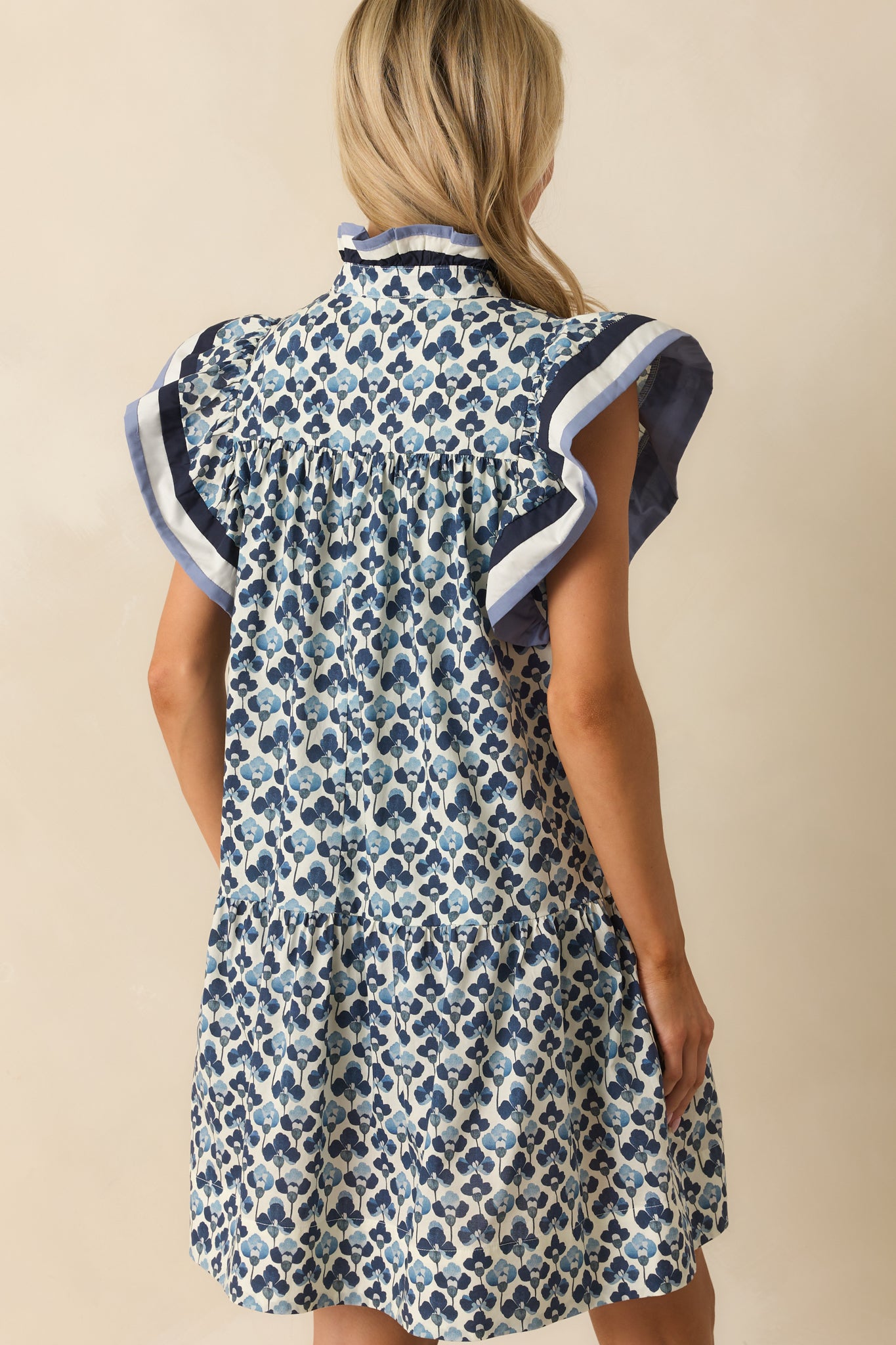 Blue Multi Floral Print Cotton Mini Dress - All Dresses