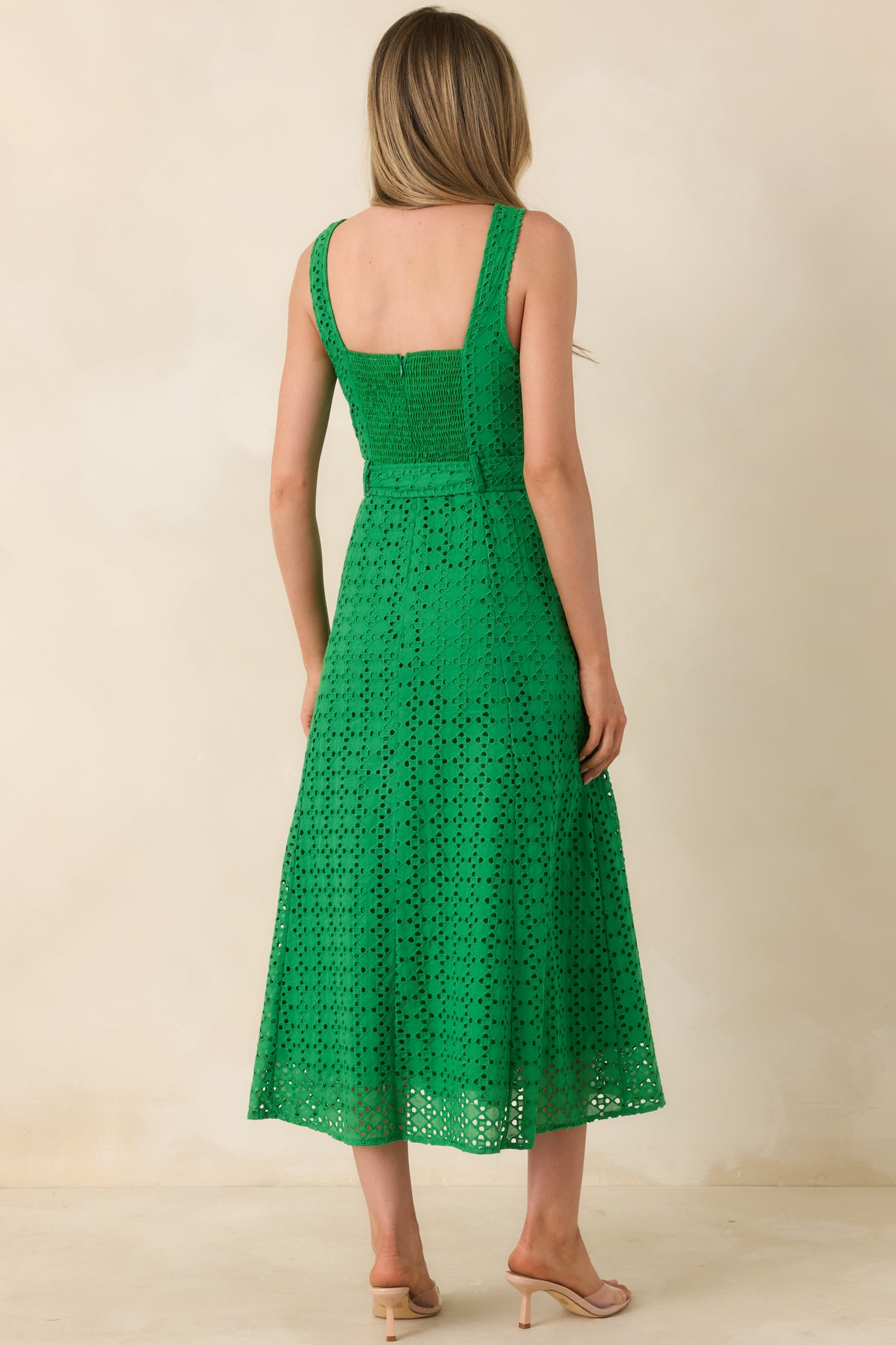 astr the label lace midi dress green Women's Garden Society Green Cotton Eyelet Sleeveless Midi Dress | Size: L
