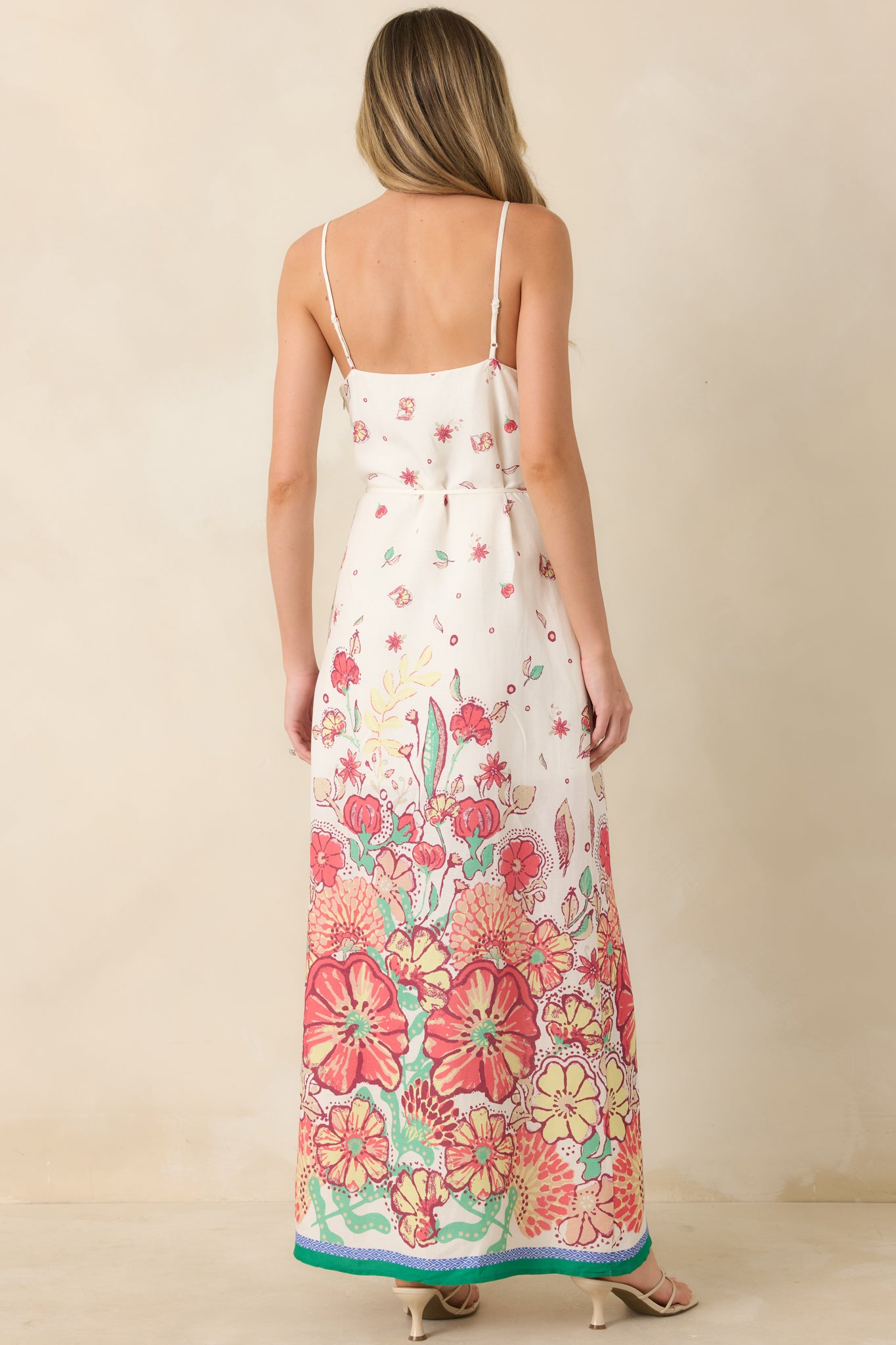 Women's Floral Fantasy Green & Coral Pink Floral Maxi Dress | Size: M | Red Dress Women's Floral Fantasy Green & Coral Pink Floral Maxi Dress | Size: M | Red Dress