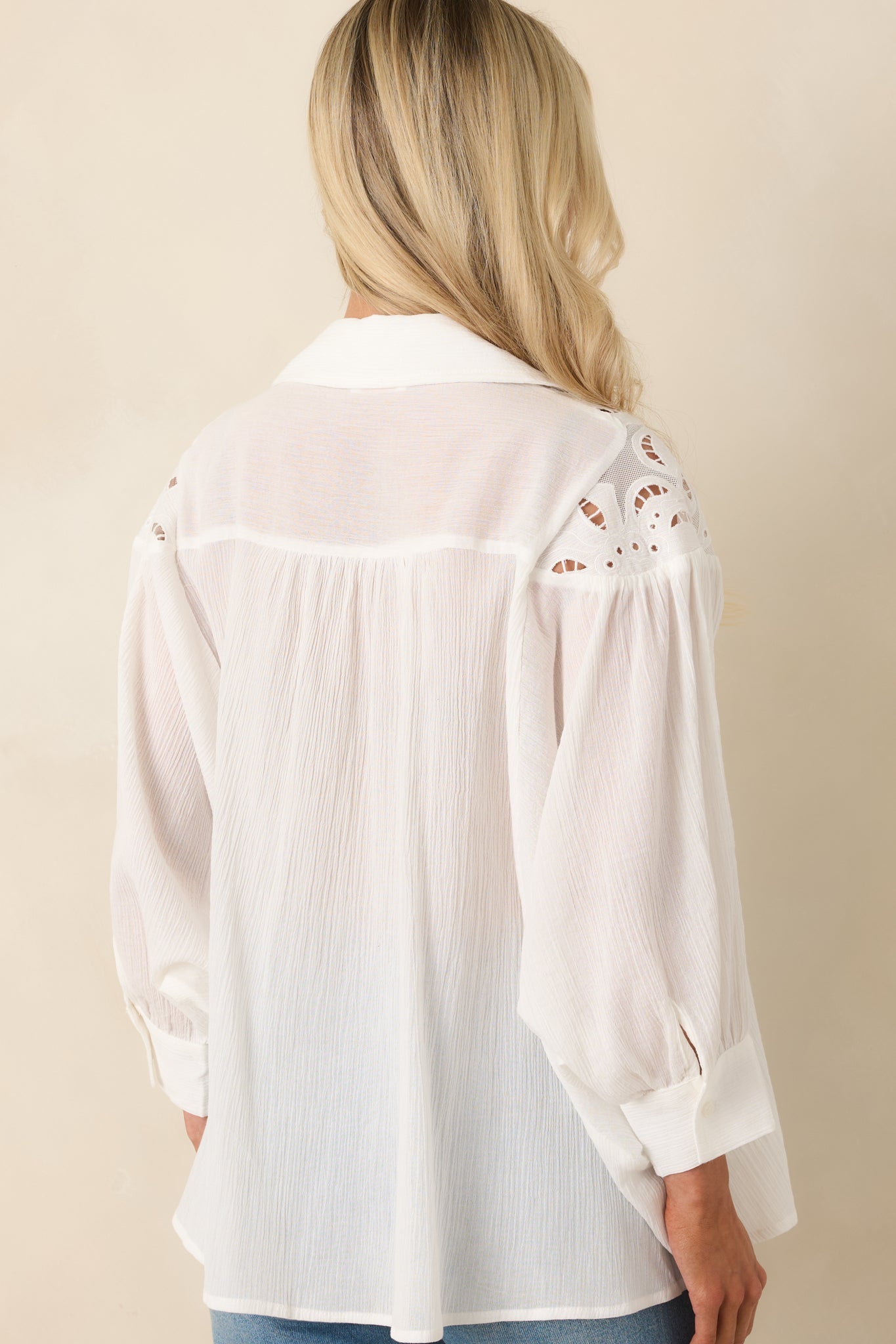 Red Dress | Ivory Gauzy Cotton Lace Detail Blouse - All Tops