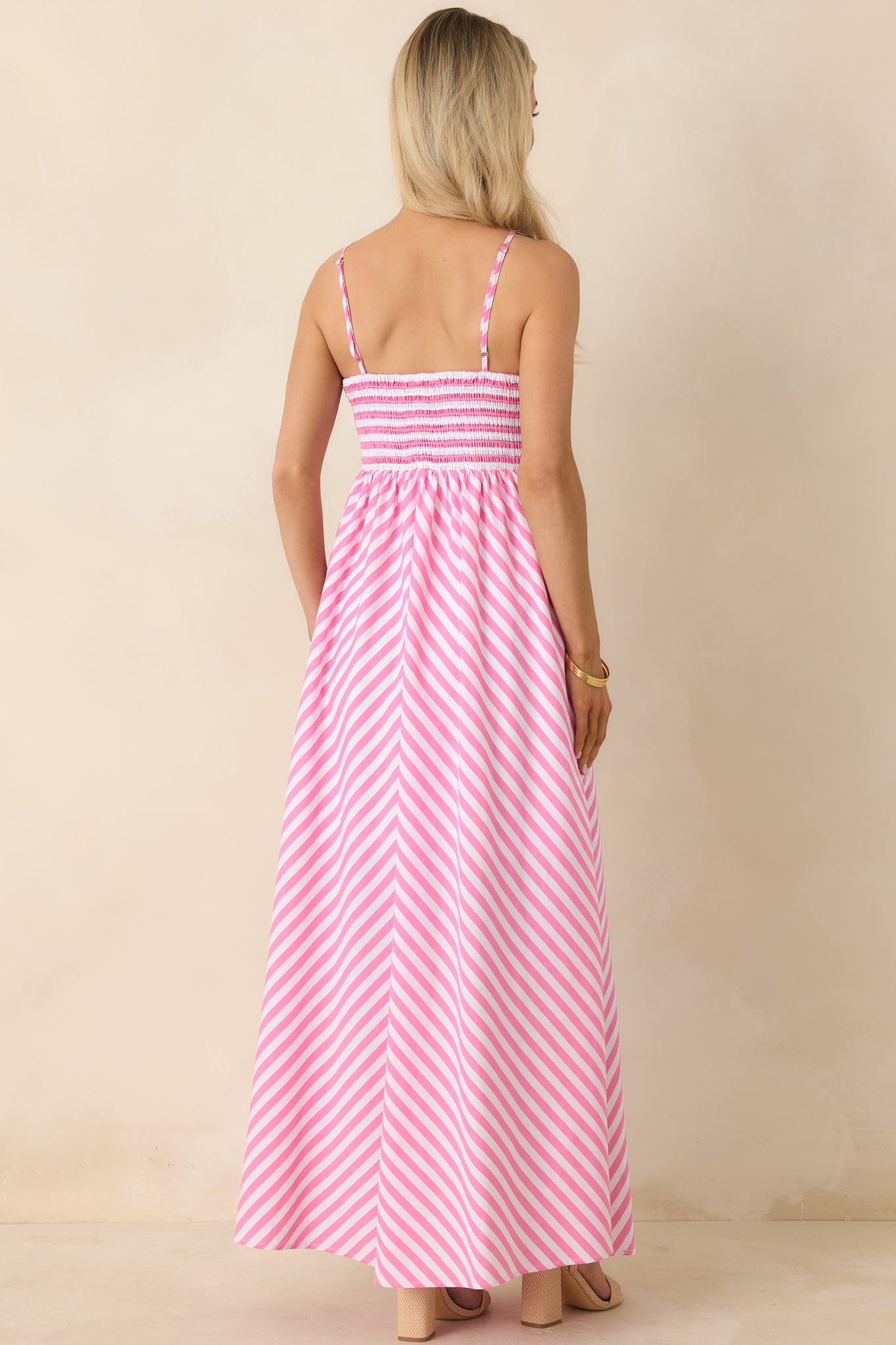 Red Dress | Pink Stripe Cotton Floral Hem Halter Maxi Dress - All Dresses Red Dress | Pink Stripe Cotton Floral Hem Halter Maxi Dress - All Dresses
