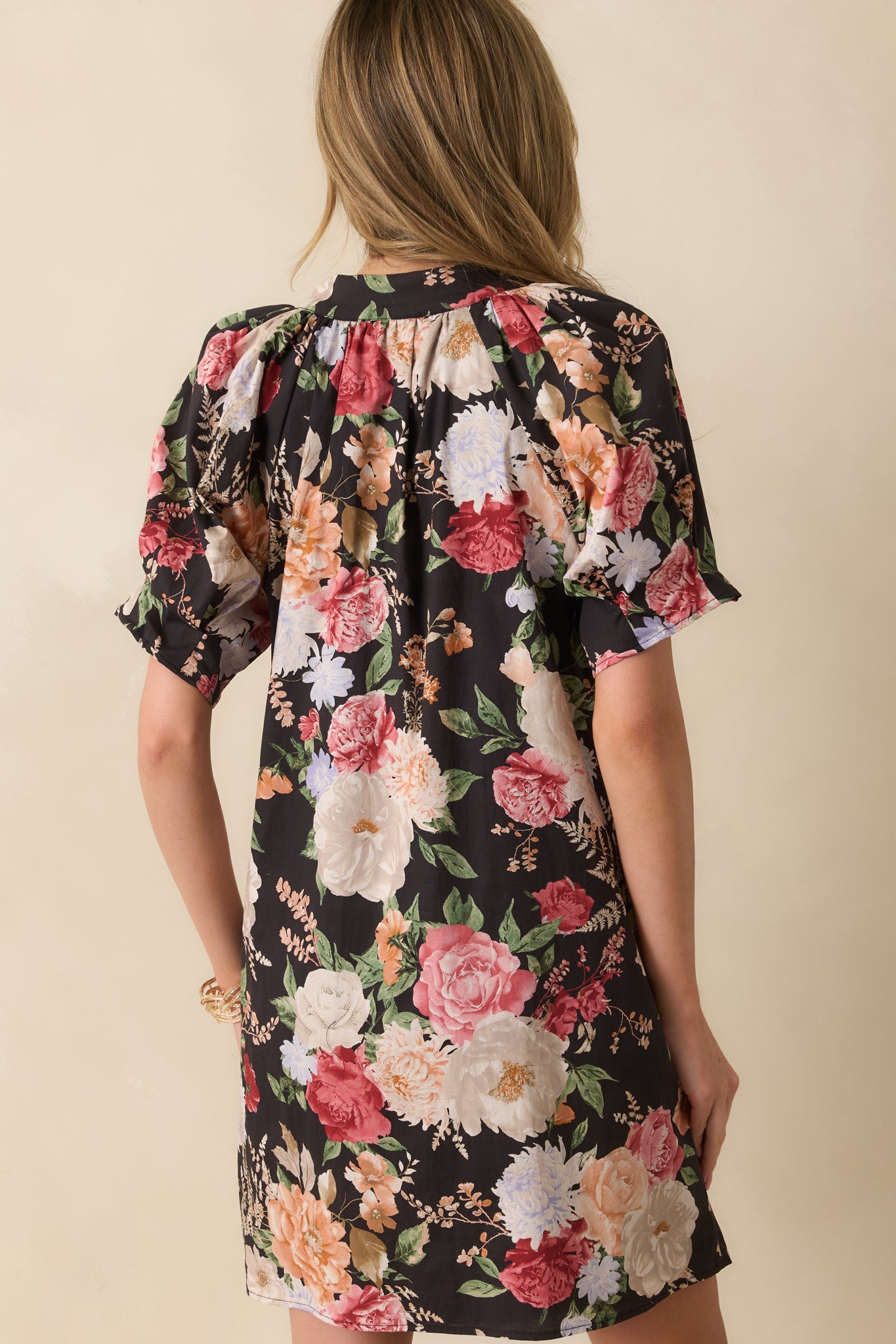 Women's Over The Hillside Black Multi Floral Print Cotton Mini Dress | Size: L | Red Dress Women's Over The Hillside Black Multi Floral Print Cotton Mini Dress | Size: L | Red Dress