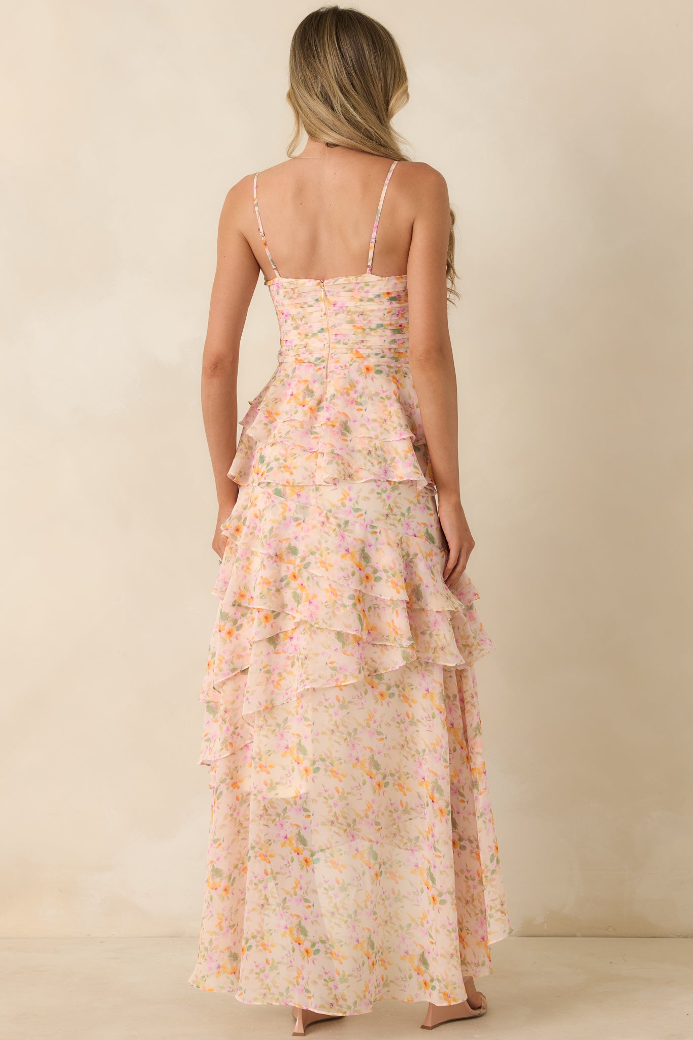 ASTR The Label Coline Pink Multi Floral Ruffle Maxi Dress | Red Dress