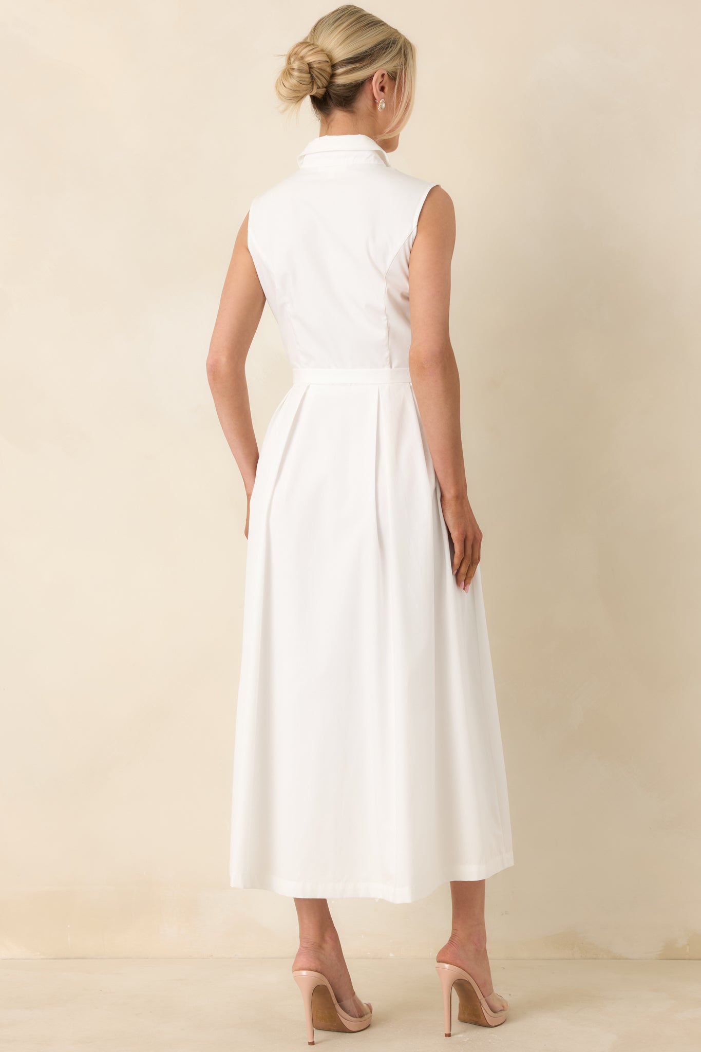 Red Dress | White Cotton Sleeveless Belted Maxi Dress