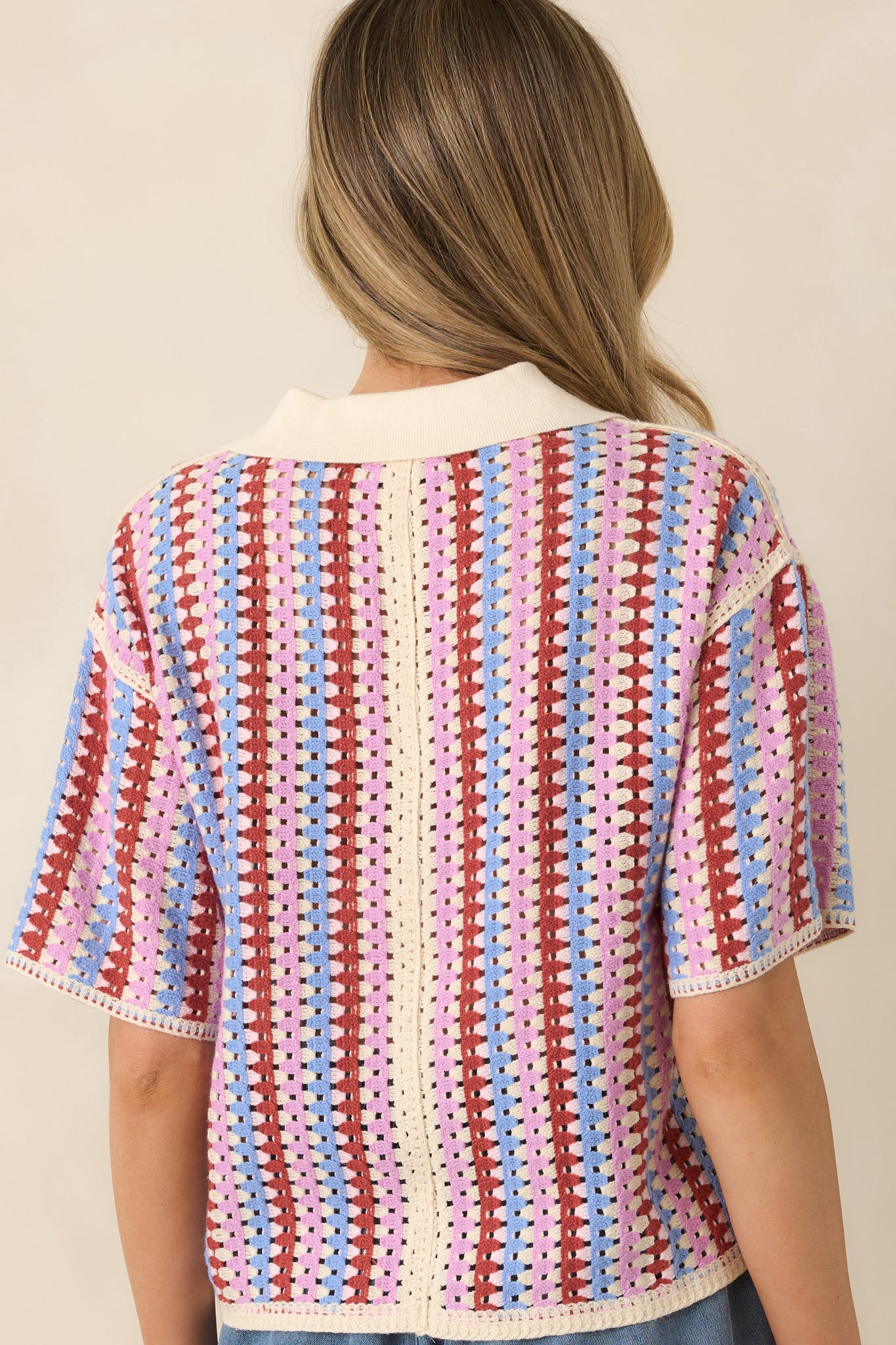 FRNCH Missy Violet Multi Stripe Cotton Blend Knit Top | Red Dress