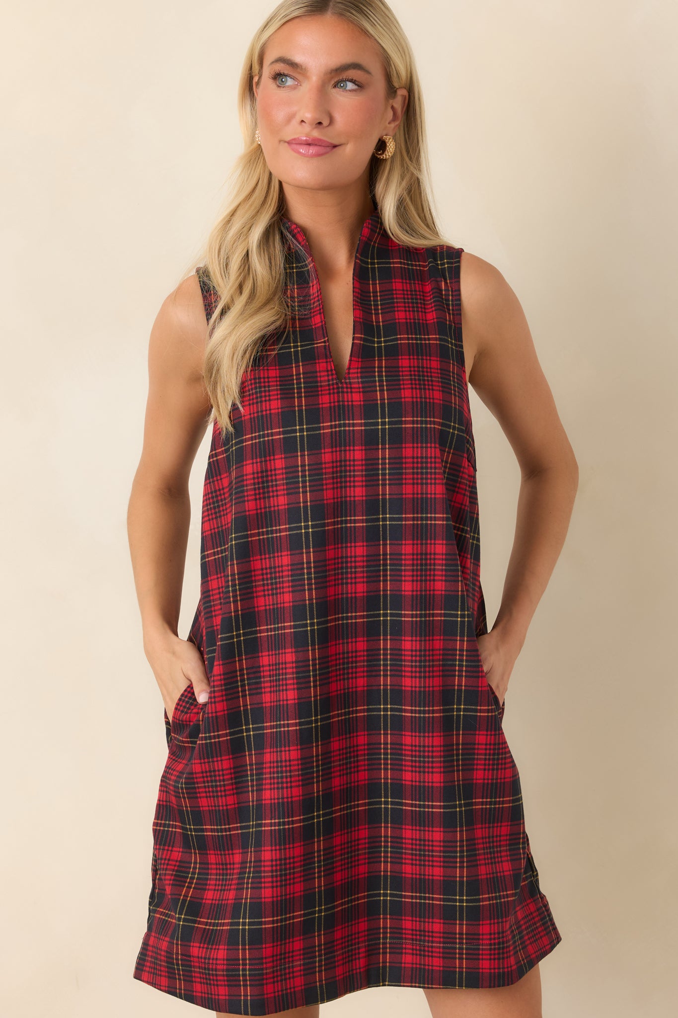 Plaid to See You Red & Black Plaid Sleeveless Mini Dress