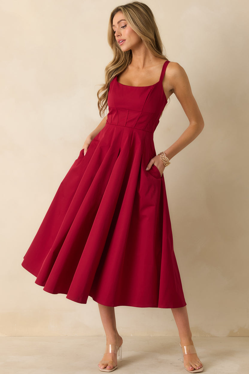 Red Pleated Midi Dress - Event Dresses | Red Dress
