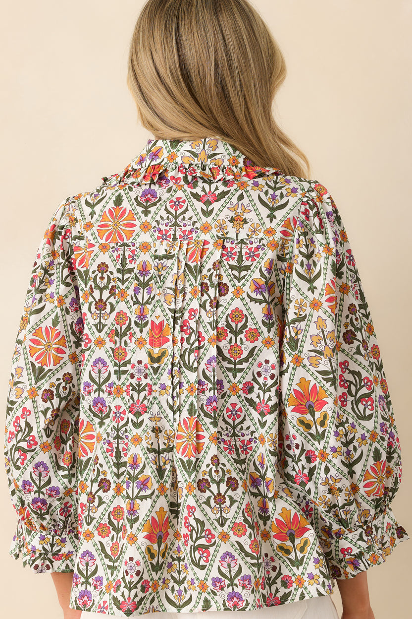 Red Multi Print Cotton Button Front Top - All Tops | Red Dress